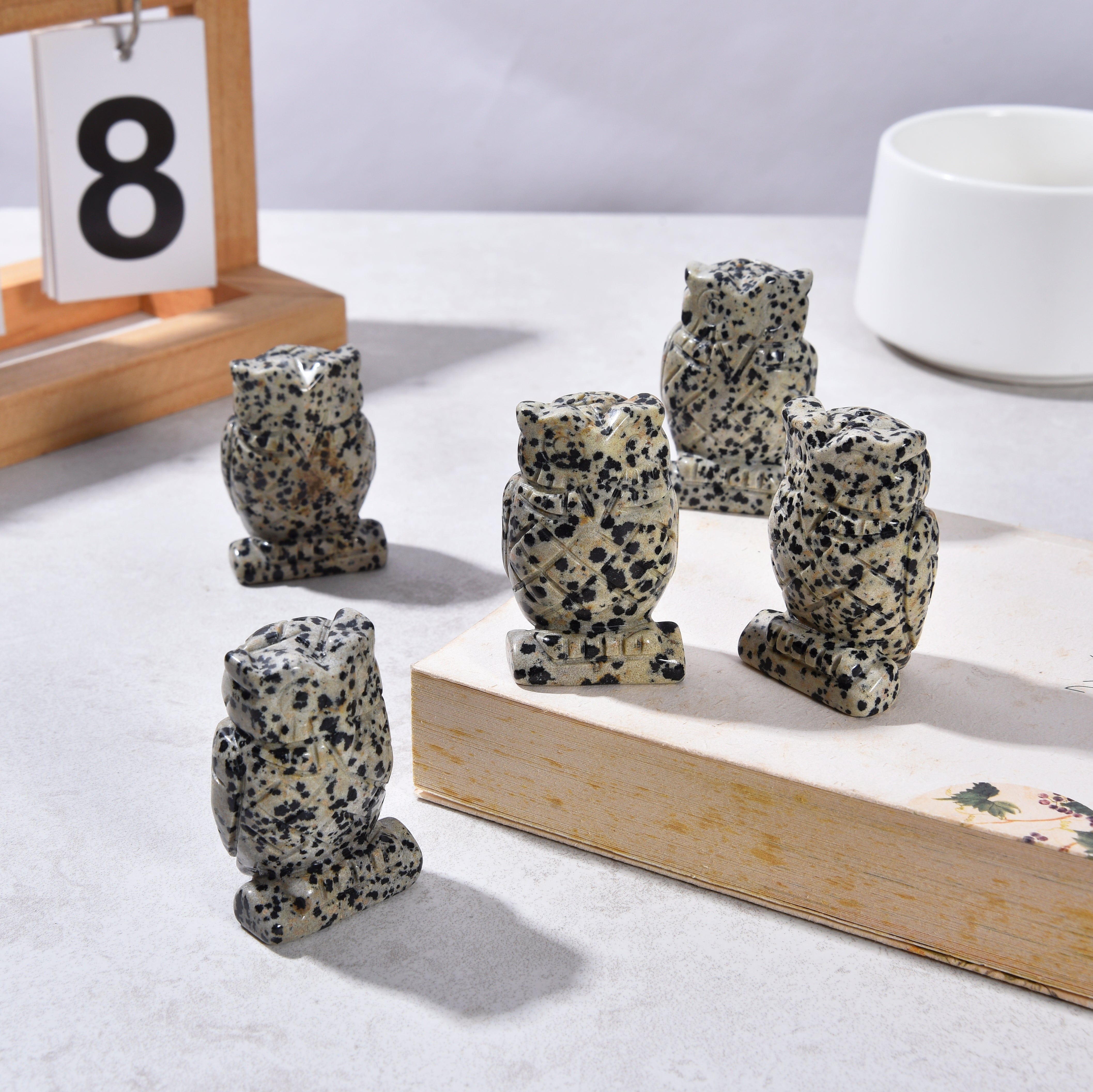 Kalifano Gemstone Carvings Dalmatian Jasper Owl 2'' Natural Gemstone Carving CV28-O-DJ