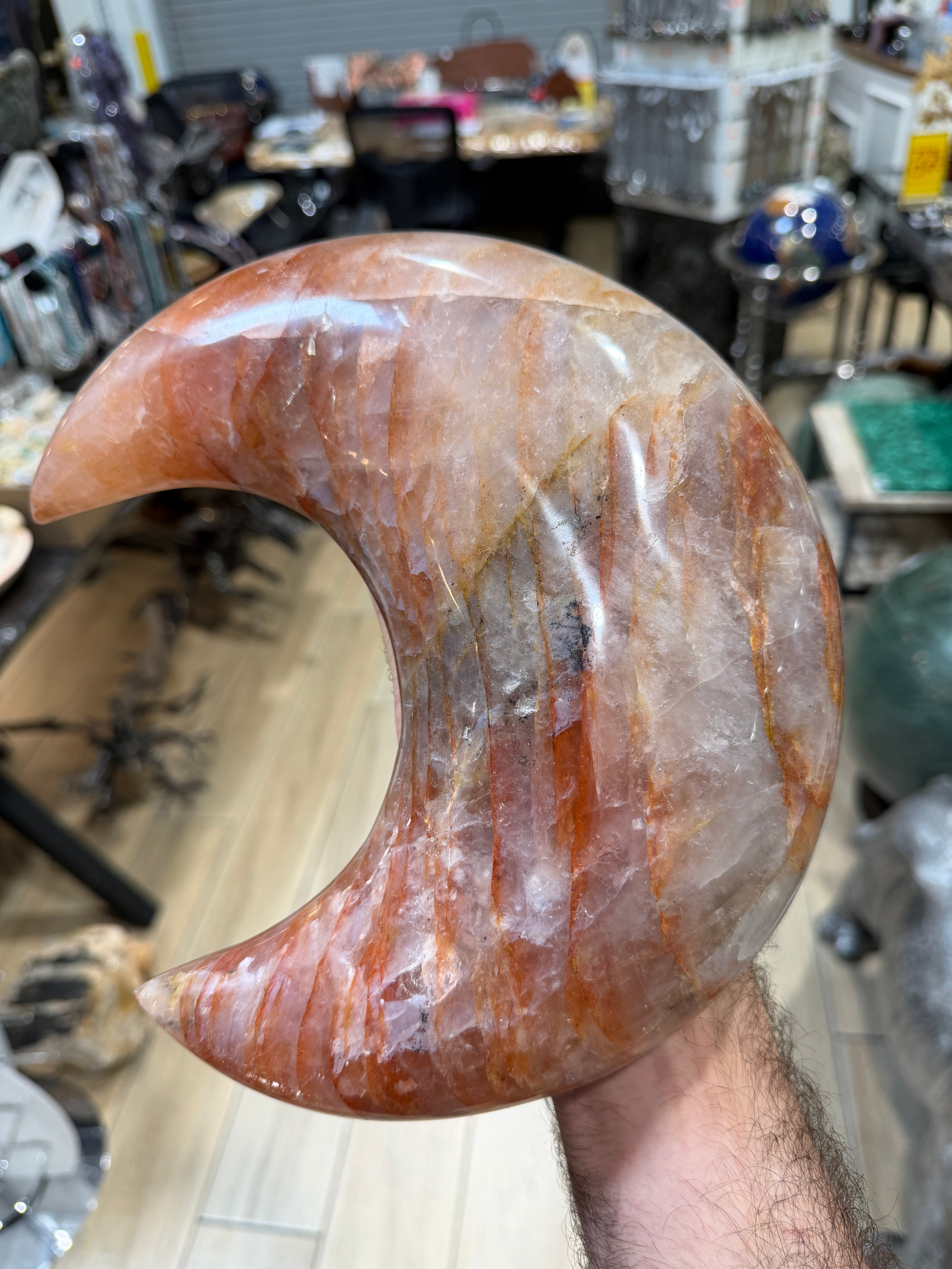 Fire Quartz Gemstone Moon Carving - 9.5”