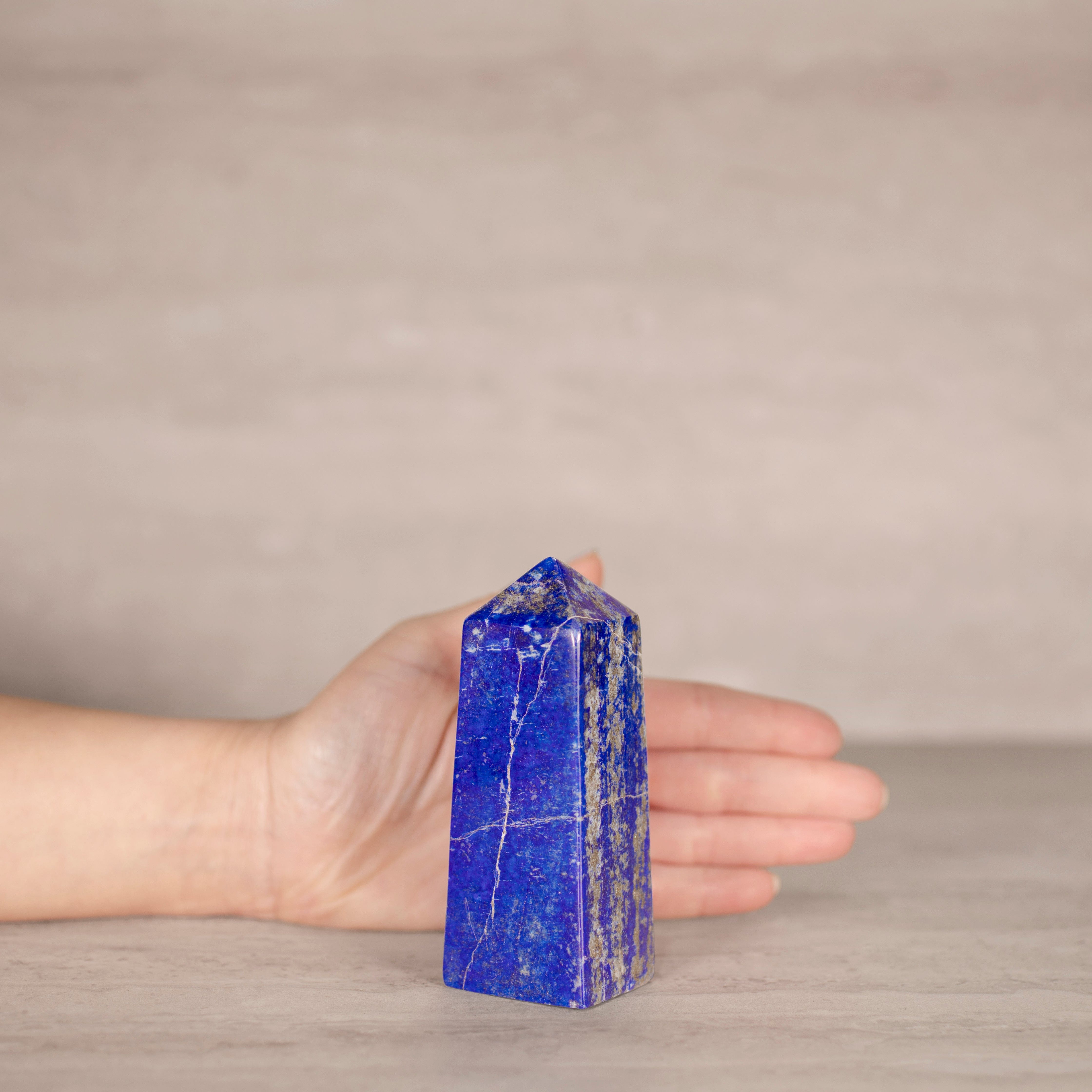 KALIFANO Gemstone Carvings Natural Lapis Lazuli Polished Obelisk from Afghanistan - 4.25" / 365 grams LPOB800.005