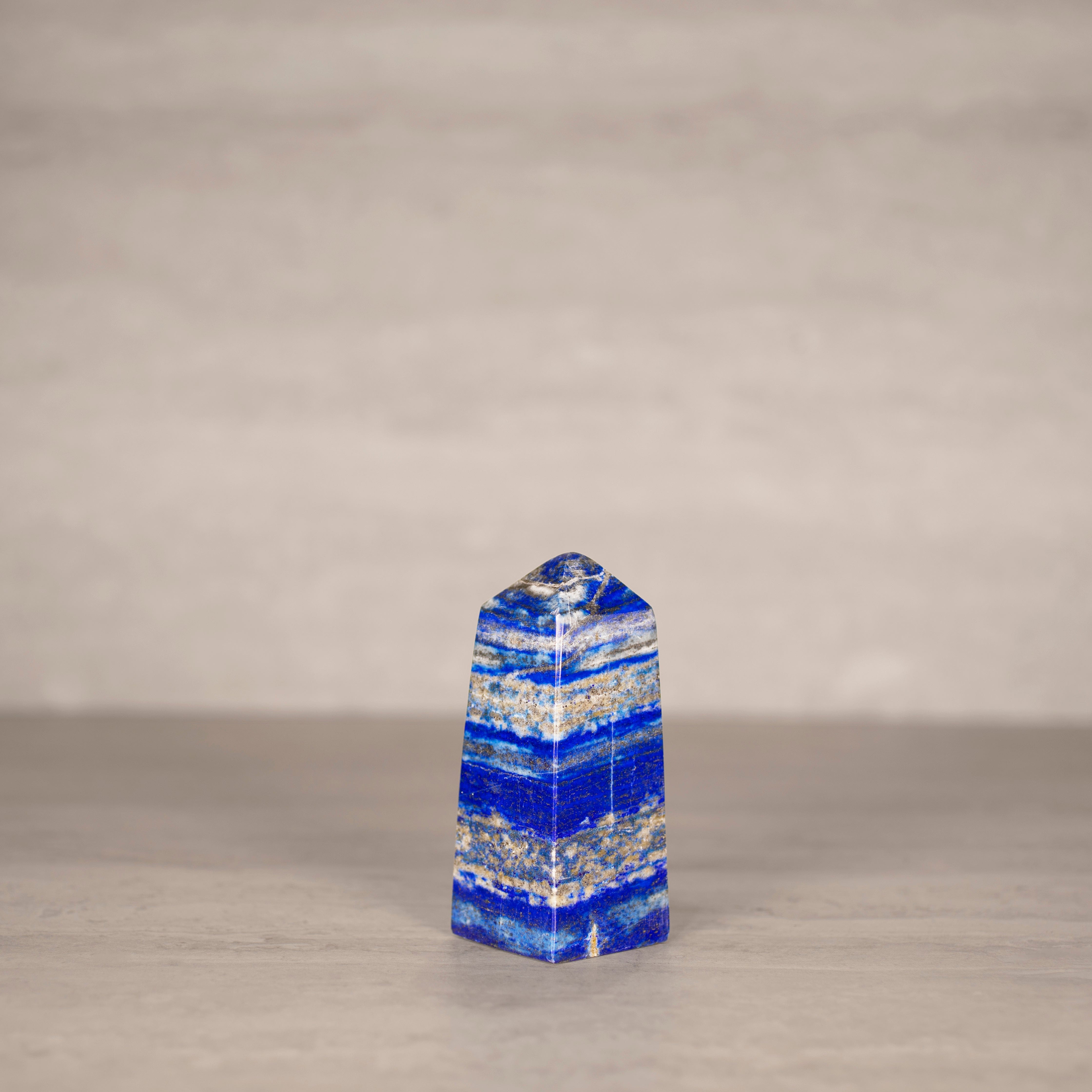 KALIFANO Gemstone Carvings Natural Lapis Lazuli Polished Obelisk from Afghanistan - 4.25" / 440 grams LPOB900.005