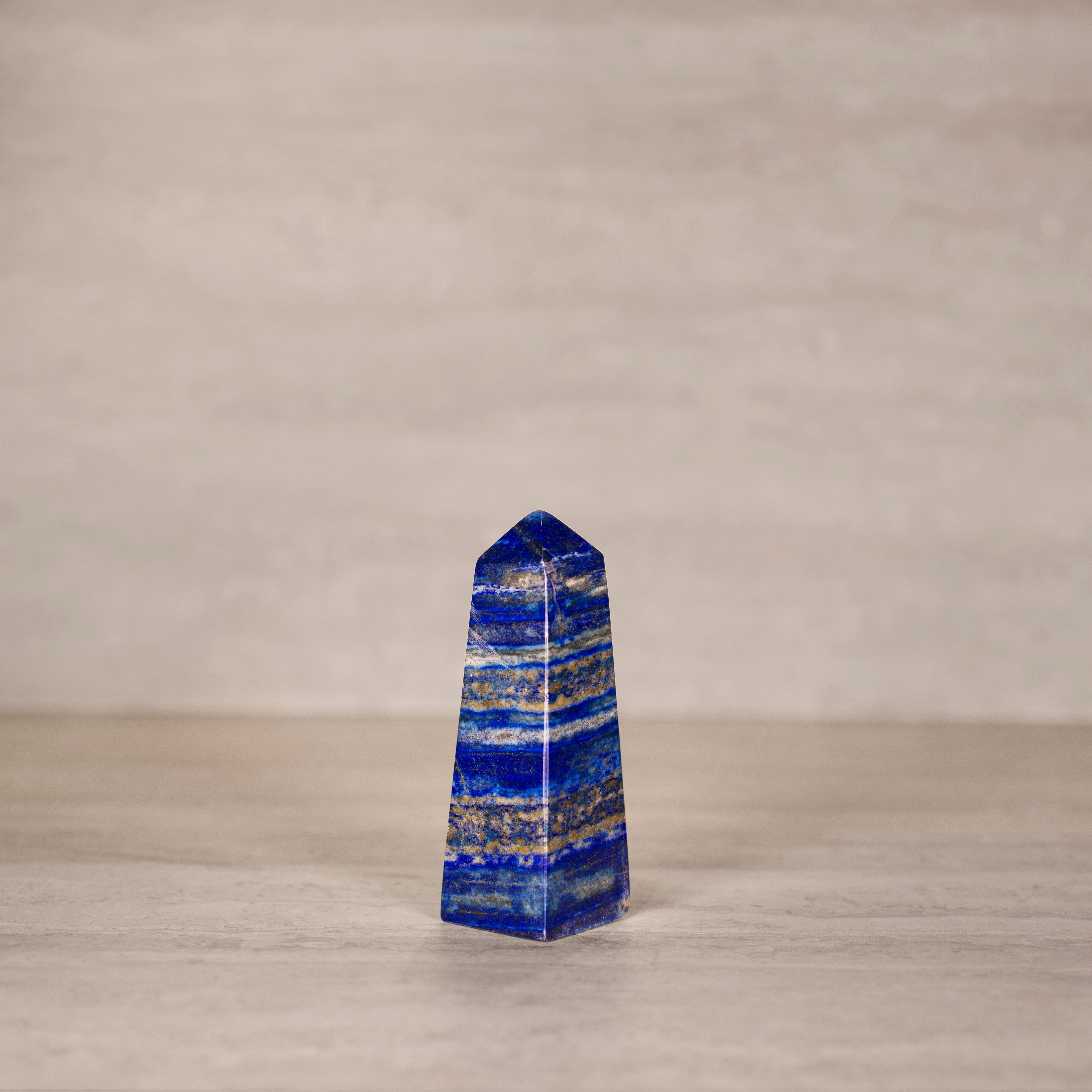 KALIFANO Gemstone Carvings Natural Lapis Lazuli Polished Obelisk from Afghanistan - 4.75" / 365 grams LPOB800.004