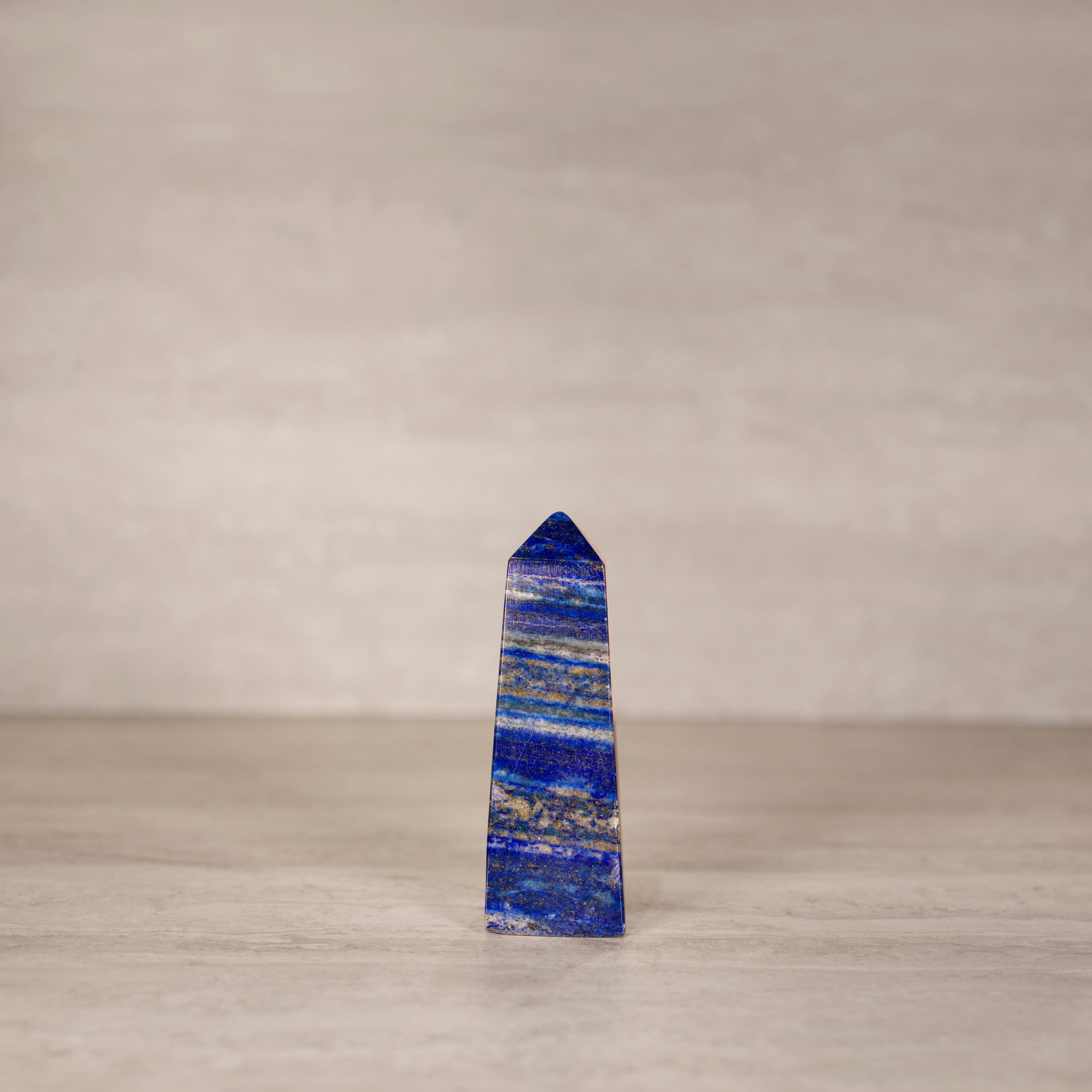 KALIFANO Gemstone Carvings Natural Lapis Lazuli Polished Obelisk from Afghanistan - 4.75" / 365 grams LPOB800.004