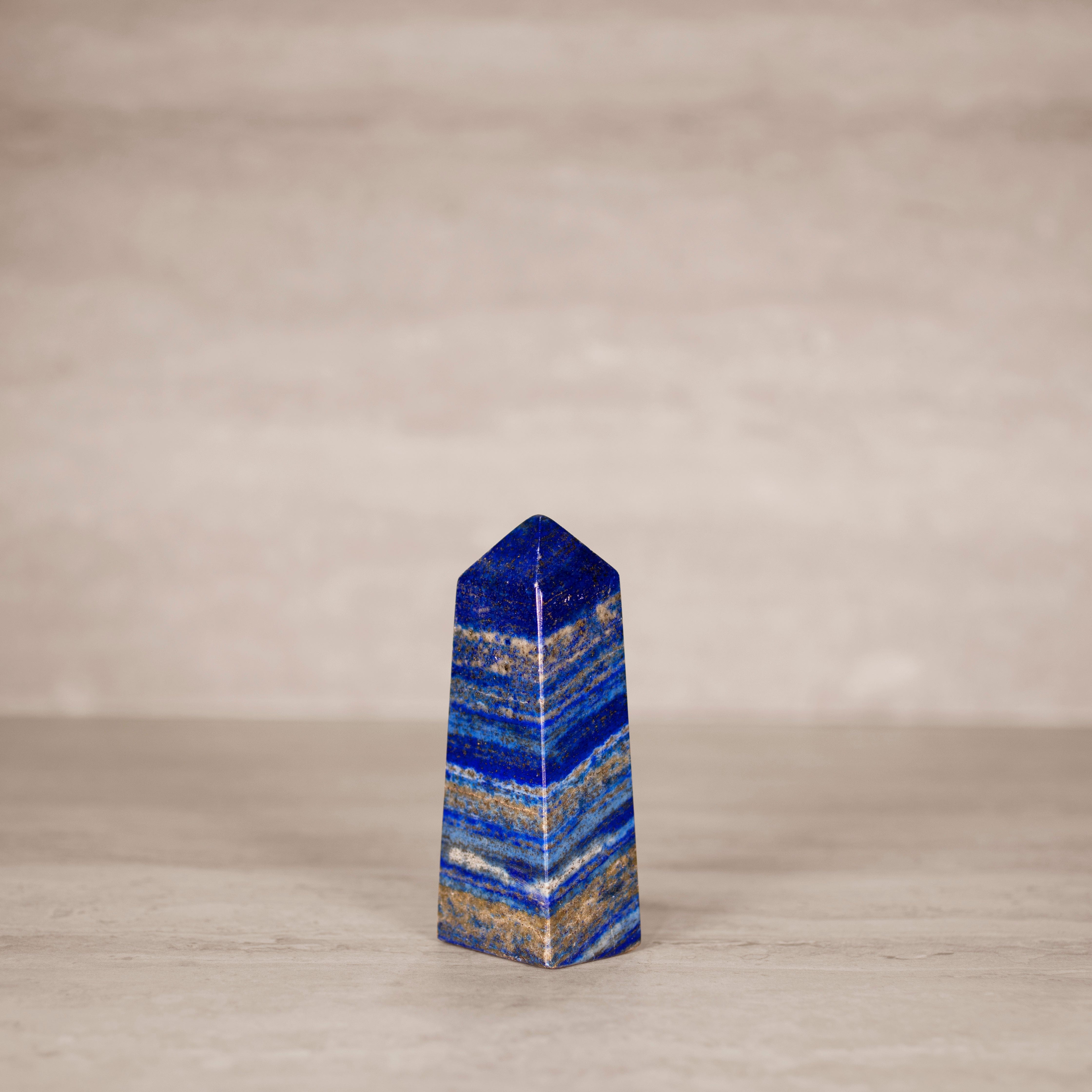 KALIFANO Gemstone Carvings Natural Lapis Lazuli Polished Obelisk from Afghanistan - 4.75" / 420 grams LPOB900.003