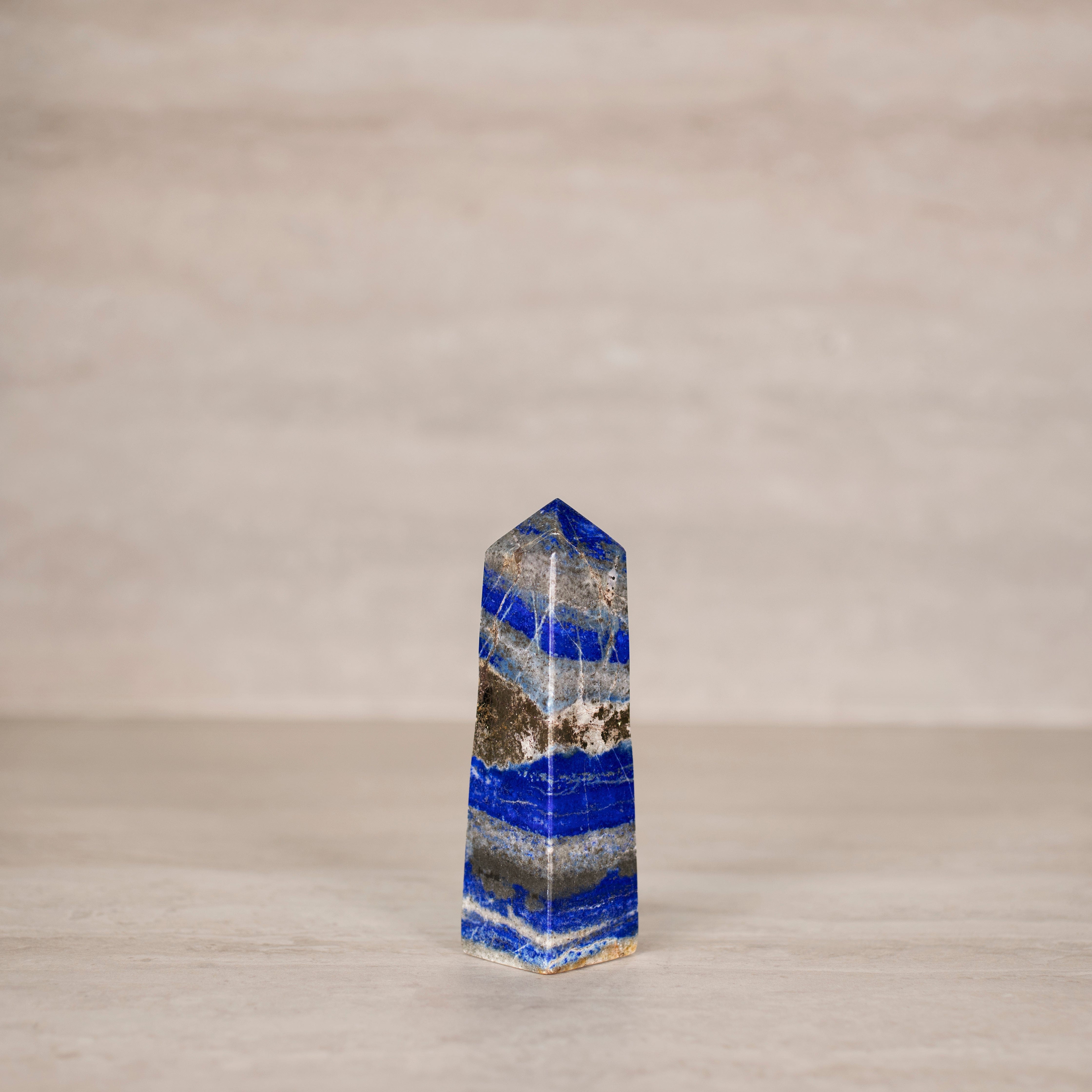 KALIFANO Gemstone Carvings Natural Lapis Lazuli Polished Obelisk from Afghanistan - 5" / 330 grams LPOB700.004