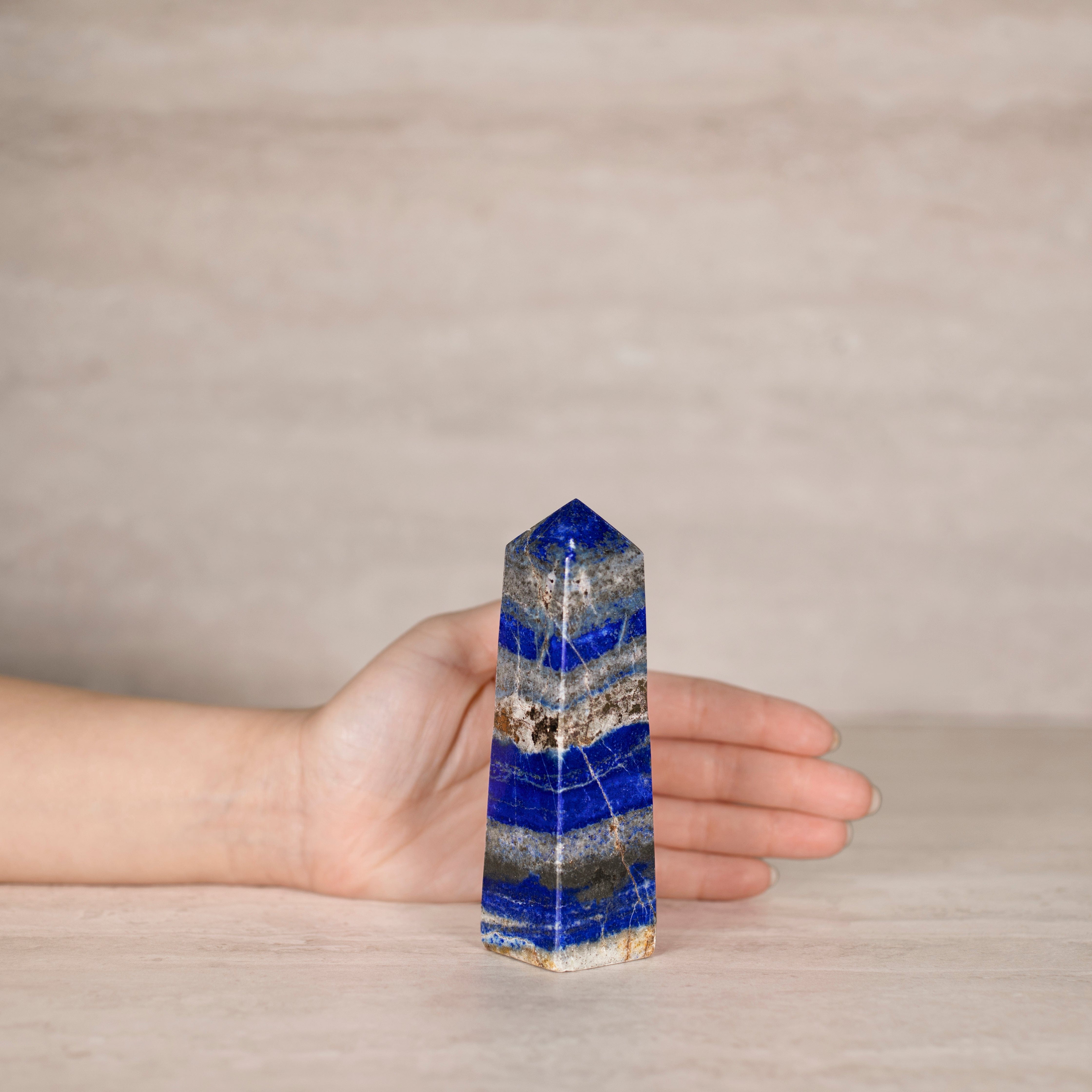 KALIFANO Gemstone Carvings Natural Lapis Lazuli Polished Obelisk from Afghanistan - 5" / 330 grams LPOB700.004