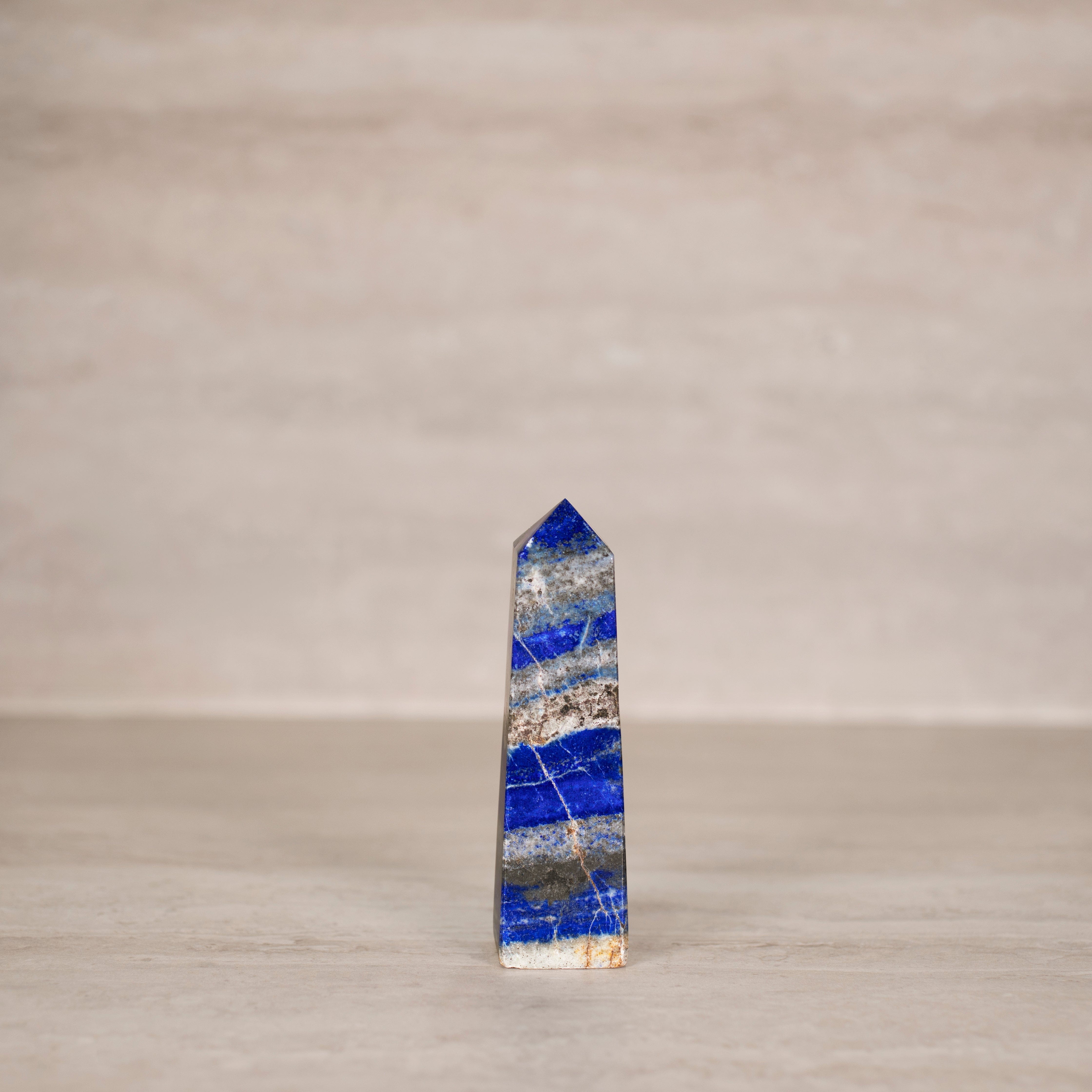 KALIFANO Gemstone Carvings Natural Lapis Lazuli Polished Obelisk from Afghanistan - 5" / 330 grams LPOB700.004