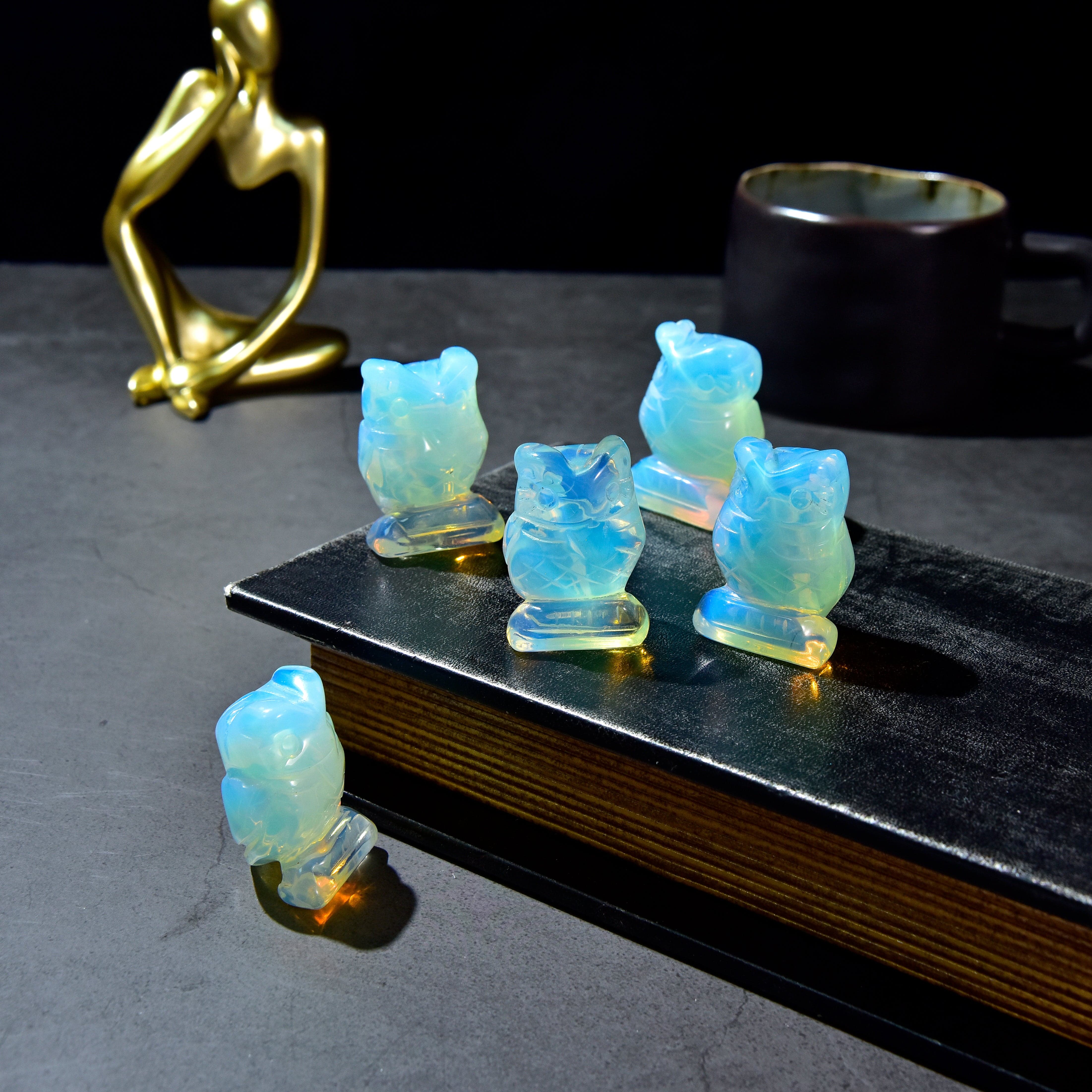 Kalifano Gemstone Carvings Opalite Moonstone Owl 1.5" Carving CV12-O-MS
