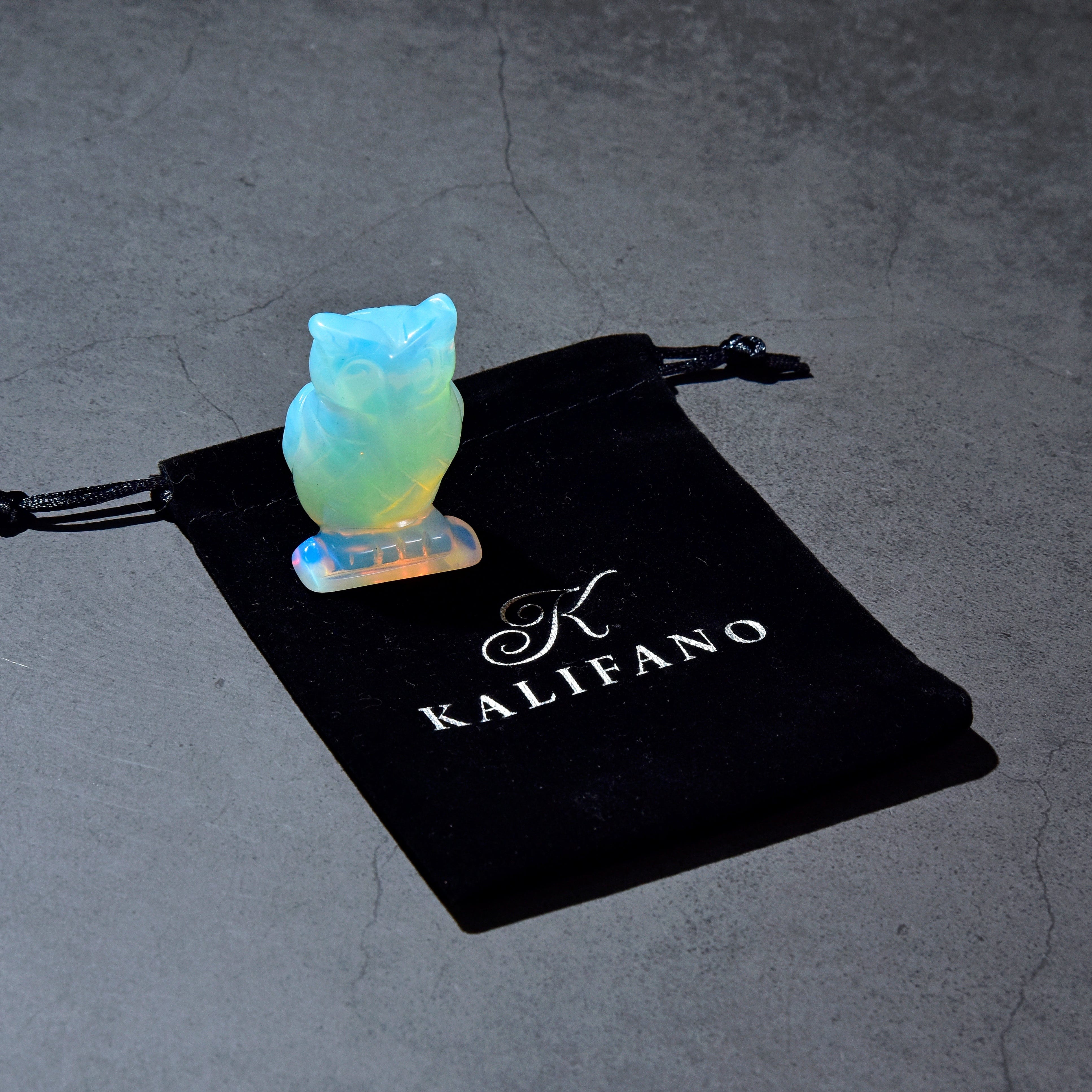 Kalifano Gemstone Carvings Opalite Moonstone Owl 2'' Carving CV28-O-MS