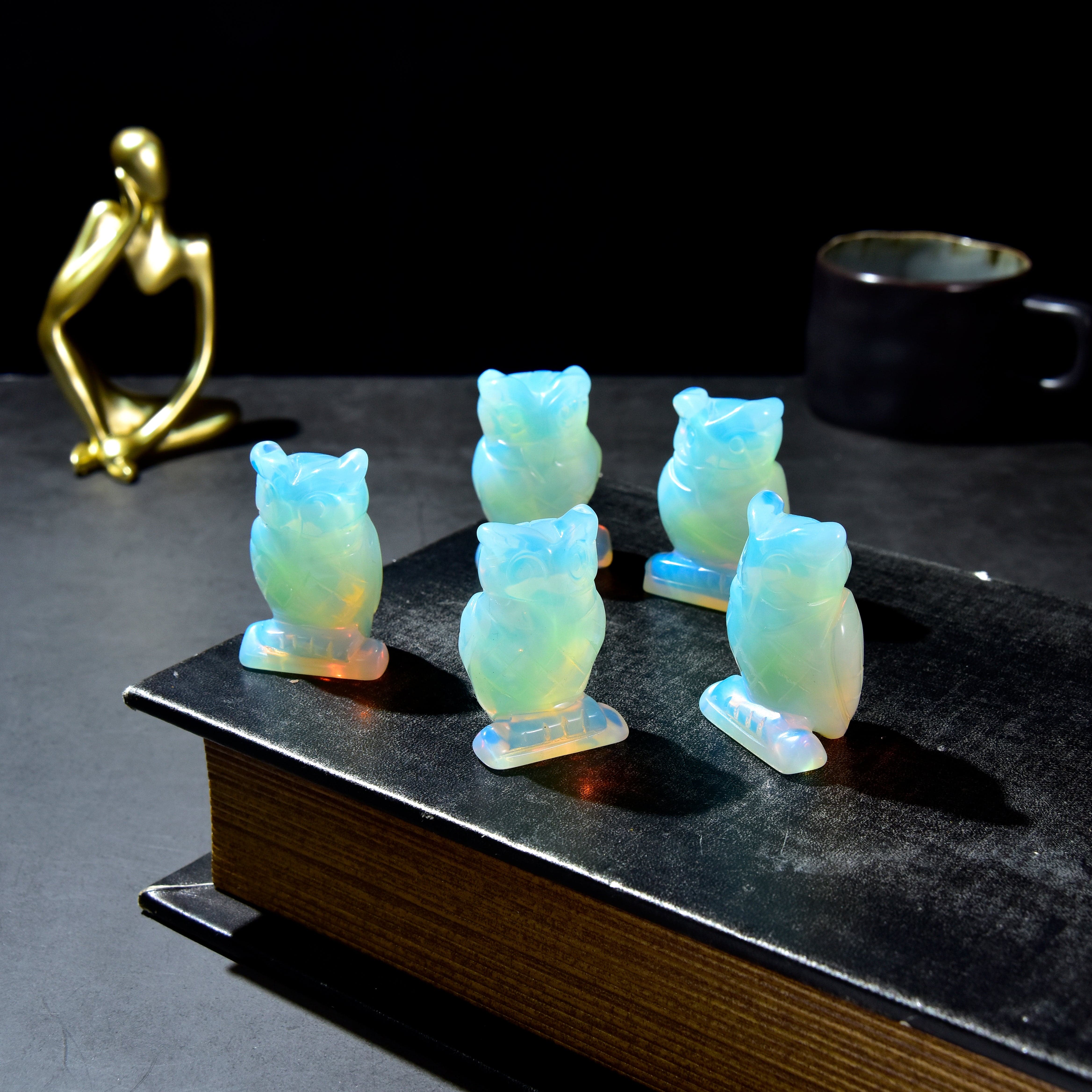 Kalifano Gemstone Carvings Opalite Moonstone Owl 2'' Carving CV28-O-MS