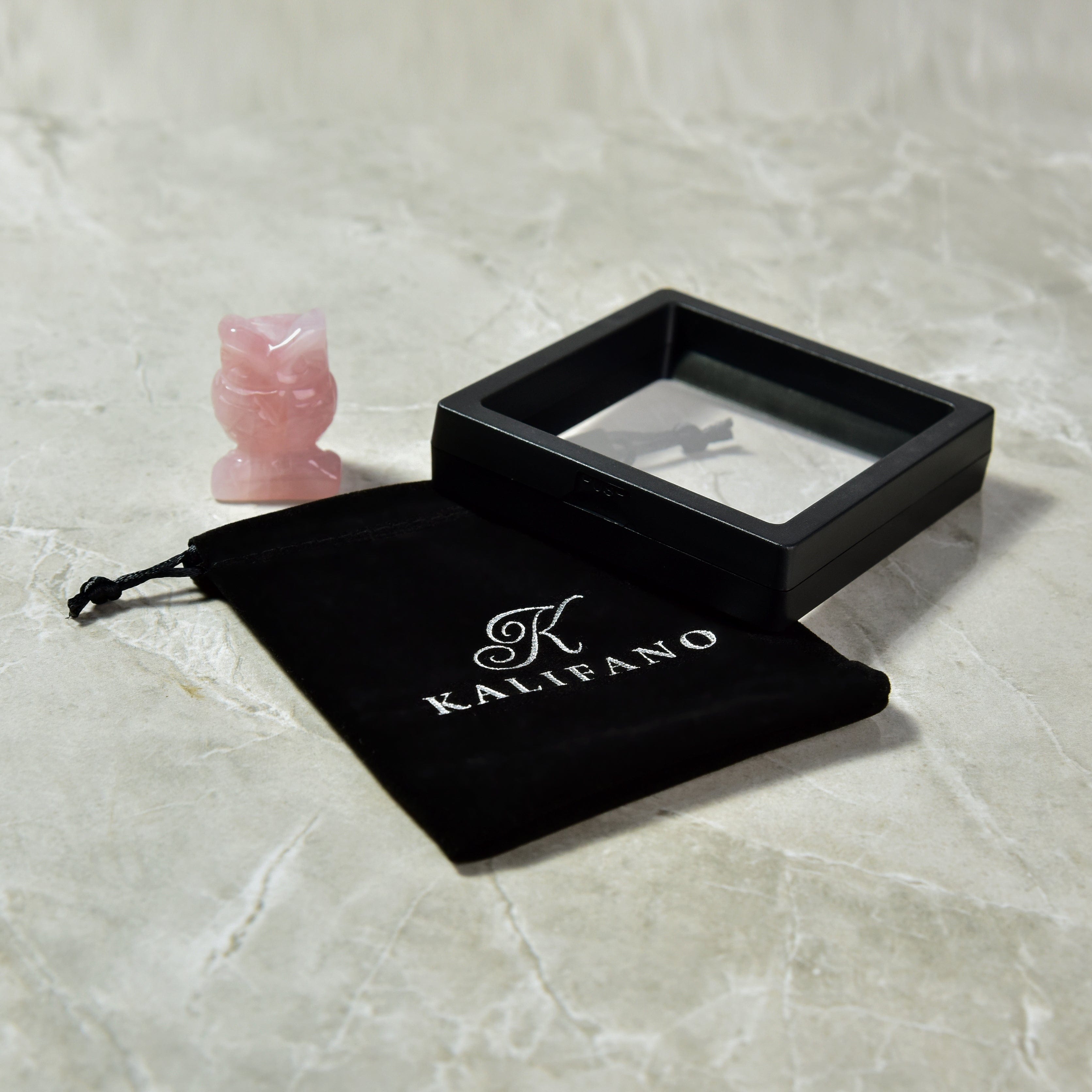 Kalifano Gemstone Carvings Rose Quartz Owl 1.5" Natural Gemstone Carving CV12-O-RQ