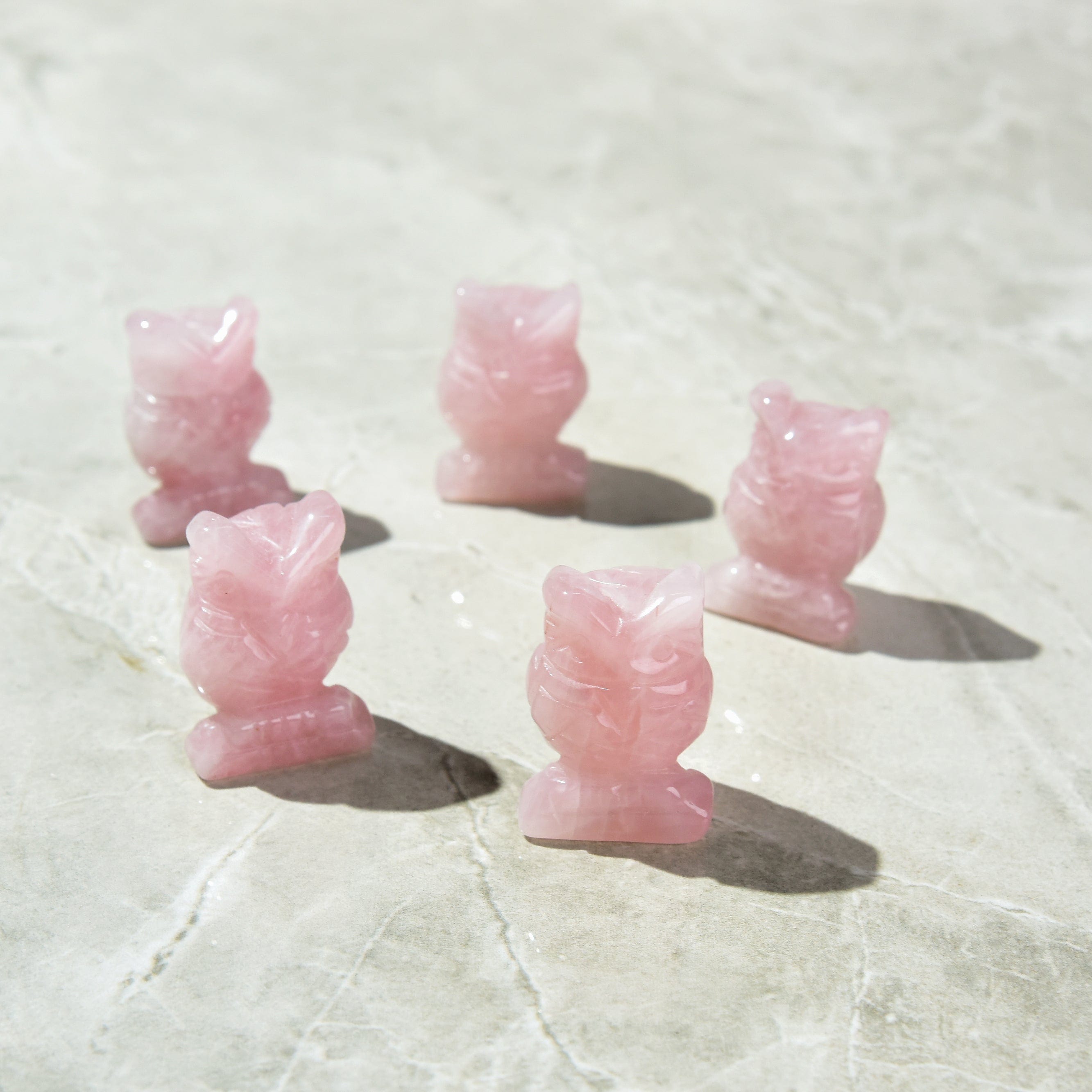Kalifano Gemstone Carvings Rose Quartz Owl 1.5" Natural Gemstone Carving CV12-O-RQ