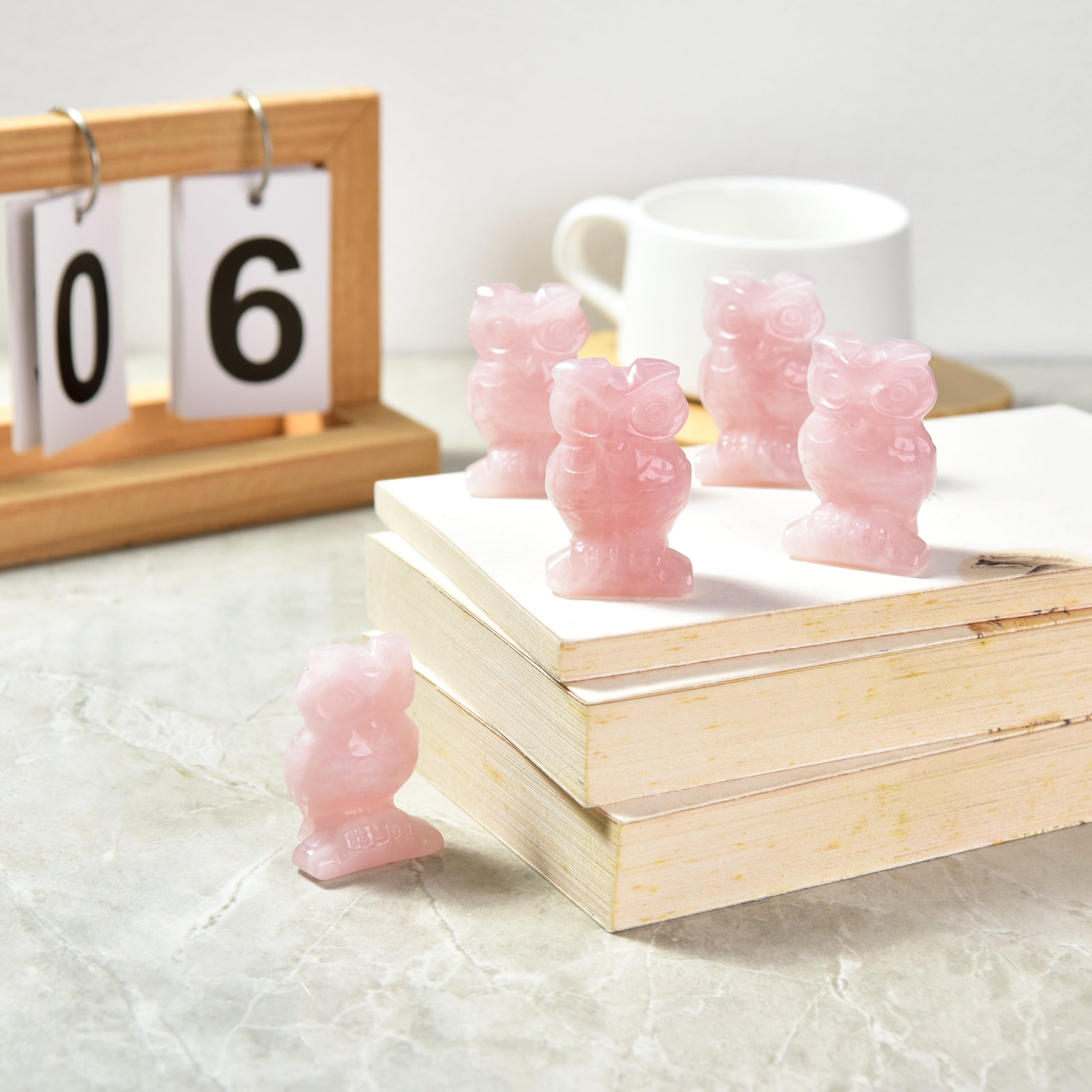 Kalifano Gemstone Carvings Rose Quartz Owl 2'' Natural Gemstone Carving CV28-O-RQ