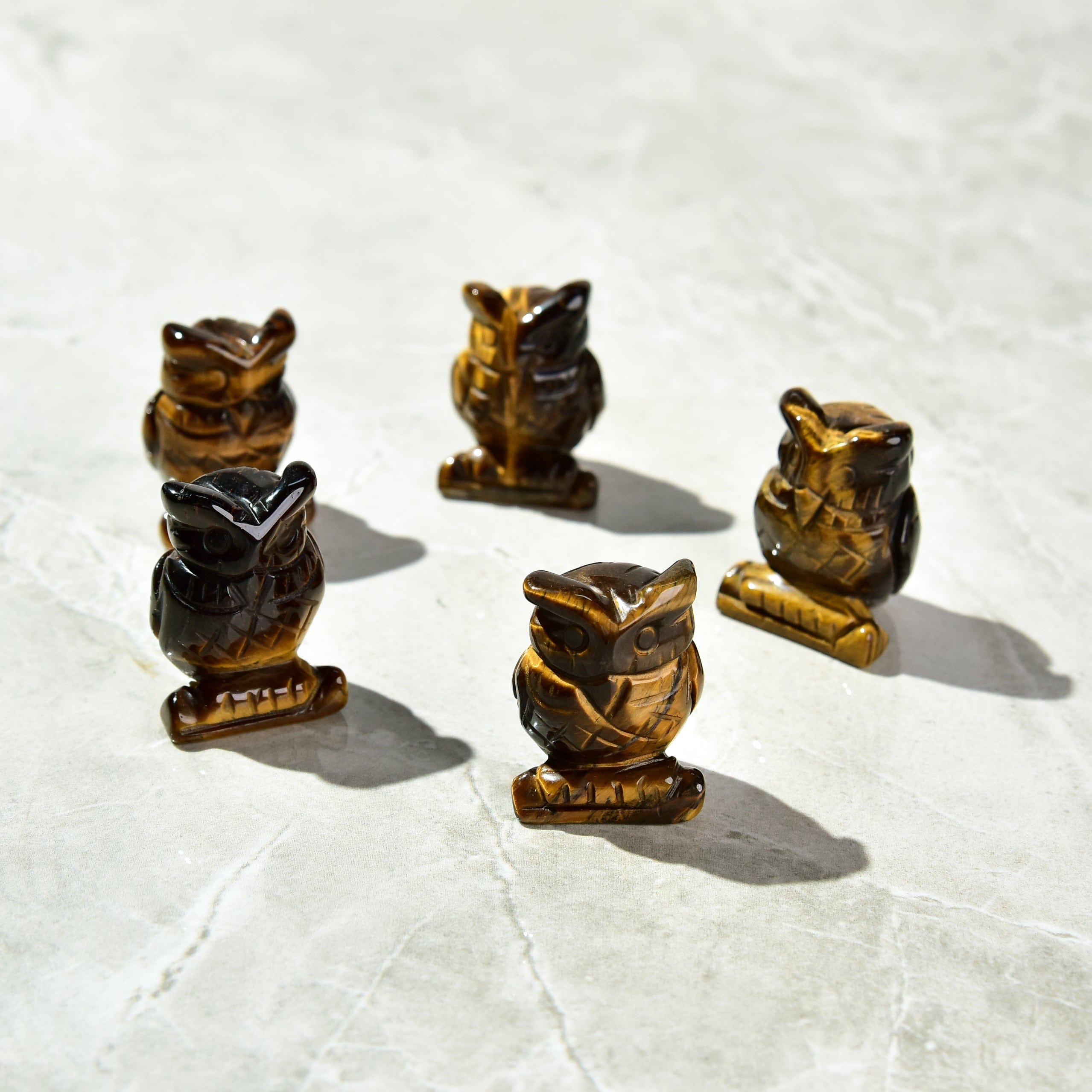 Kalifano Gemstone Carvings Tiger Eye Owl 1.5" Natural Gemstone Carving CV12-O-TE