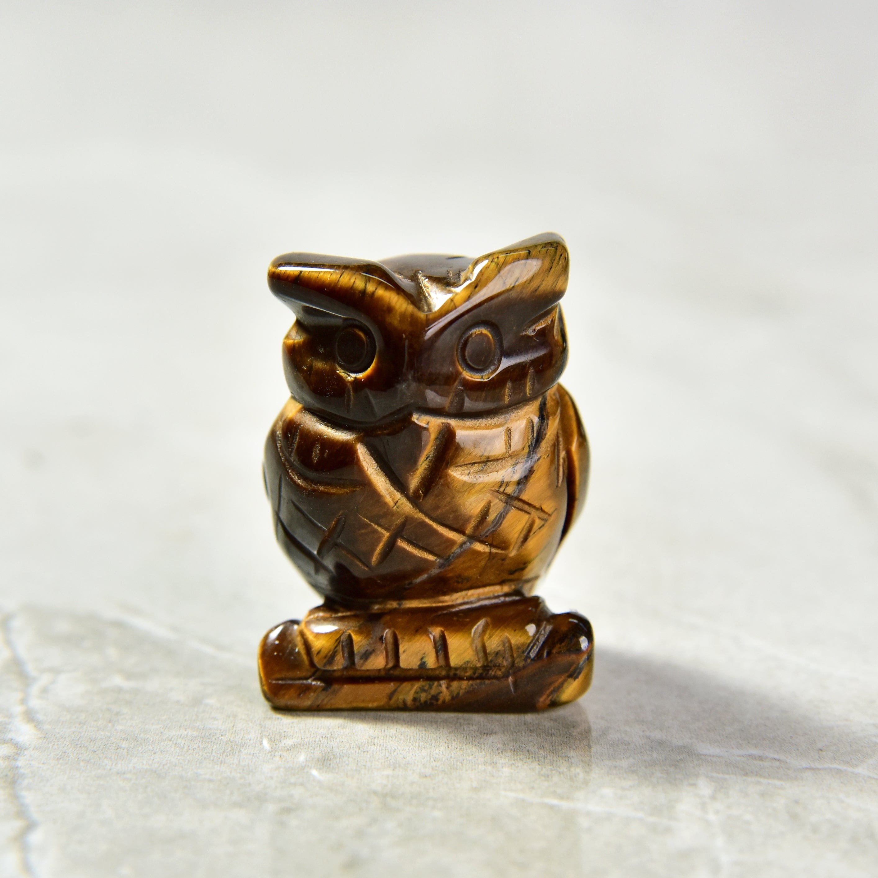 Kalifano Gemstone Carvings Tiger Eye Owl 1.5" Natural Gemstone Carving CV12-O-TE