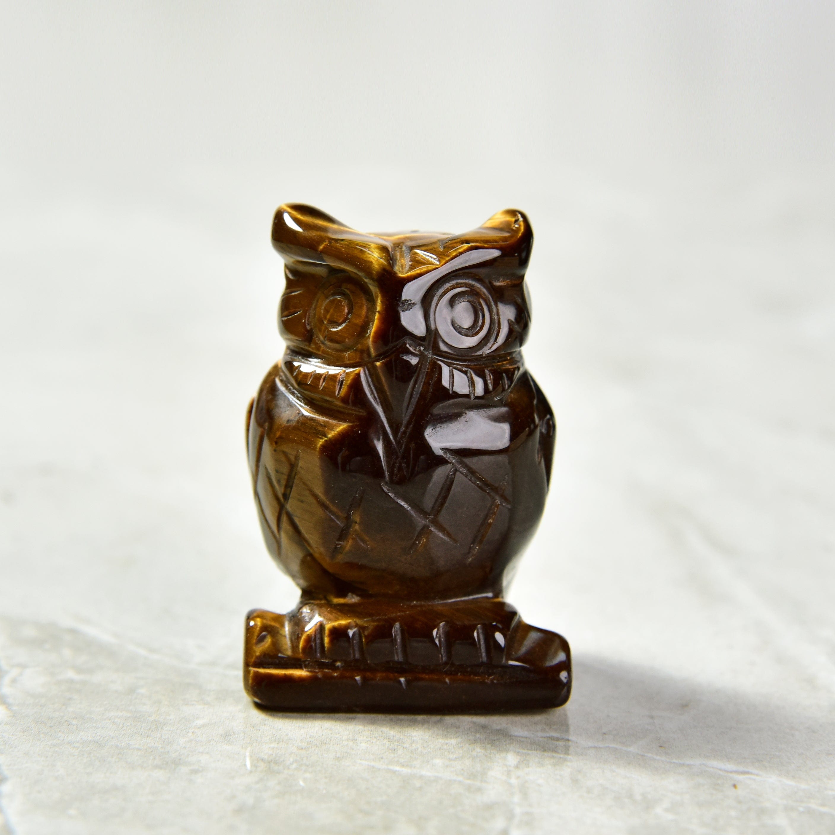 Kalifano Gemstone Carvings Tiger Eye Owl  2'' Natural Gemstone Carving CV28-O-TE