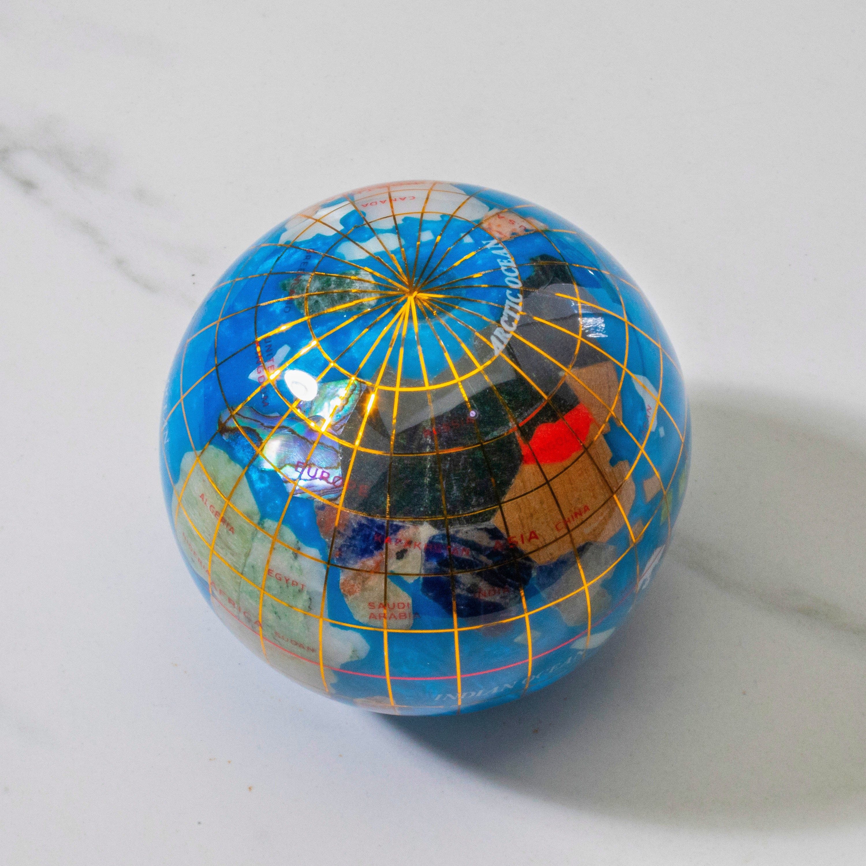 Kalifano Gemstone Globes 3" Gemstone Globe Paperweight with Bahama Blue Opalite Ocean GPW80G-BB
