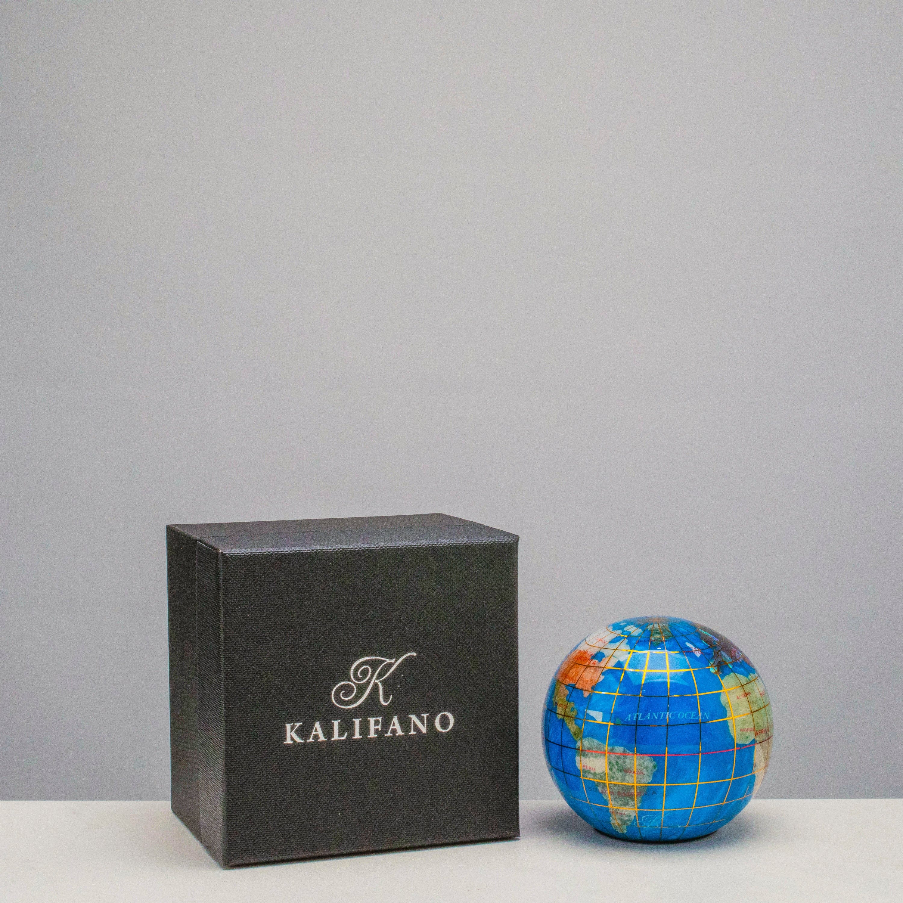 Kalifano Gemstone Globes 3" Gemstone Globe Paperweight with Bahama Blue Opalite Ocean GPW80G-BB
