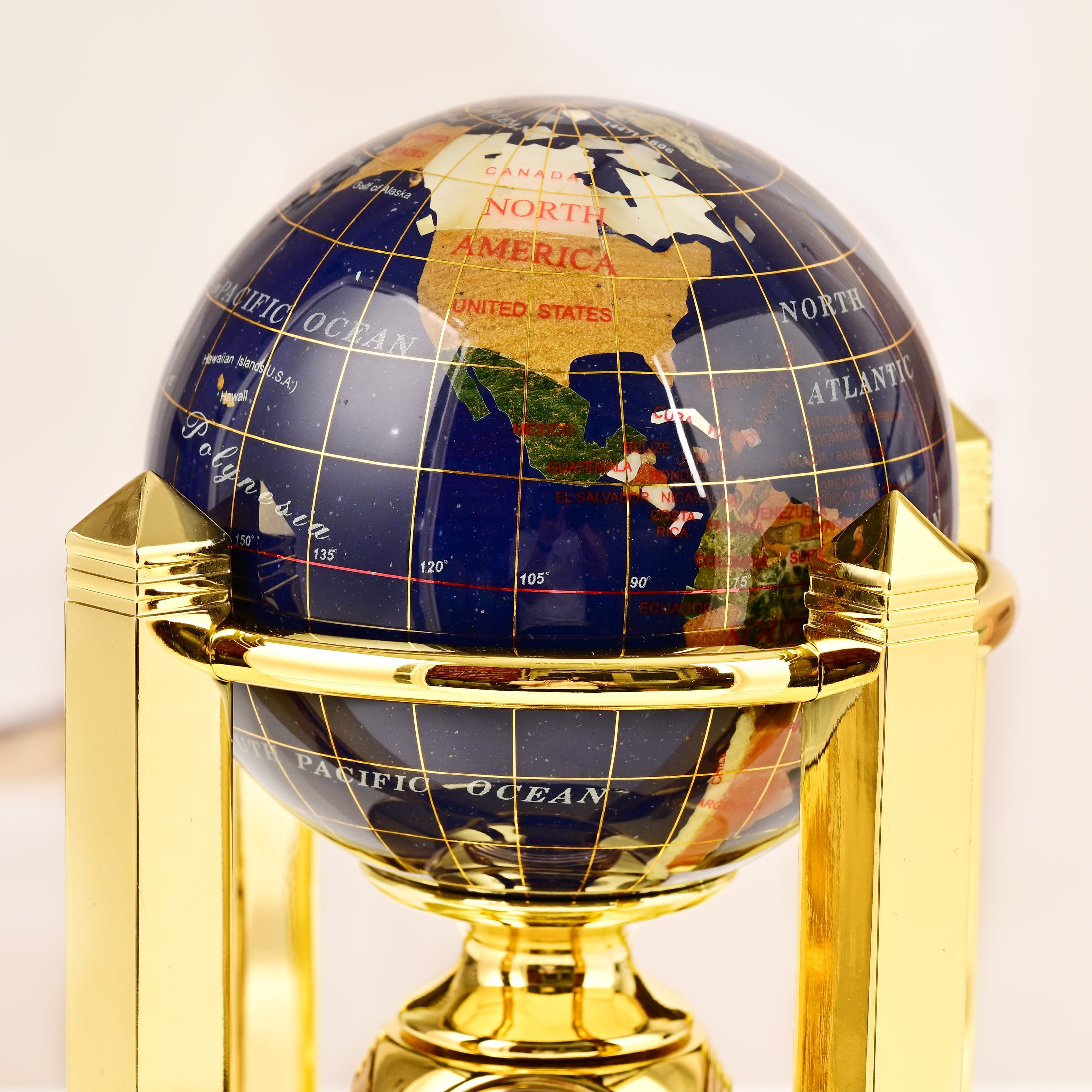 Kalifano Gemstone Globes 8.5" Tall Gemstone Globe with 4" Lapis Ocean on 24k Gold Plated Bi-directional rotating Stand G110G-LP