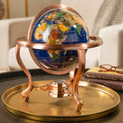 14” Tall Gemstone Globe with 9” Lapis Ocean on Copper Stand