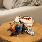 World In Your Hand - Gemstone Globe with Lapis Ocean Embraced with Antique Silver Base