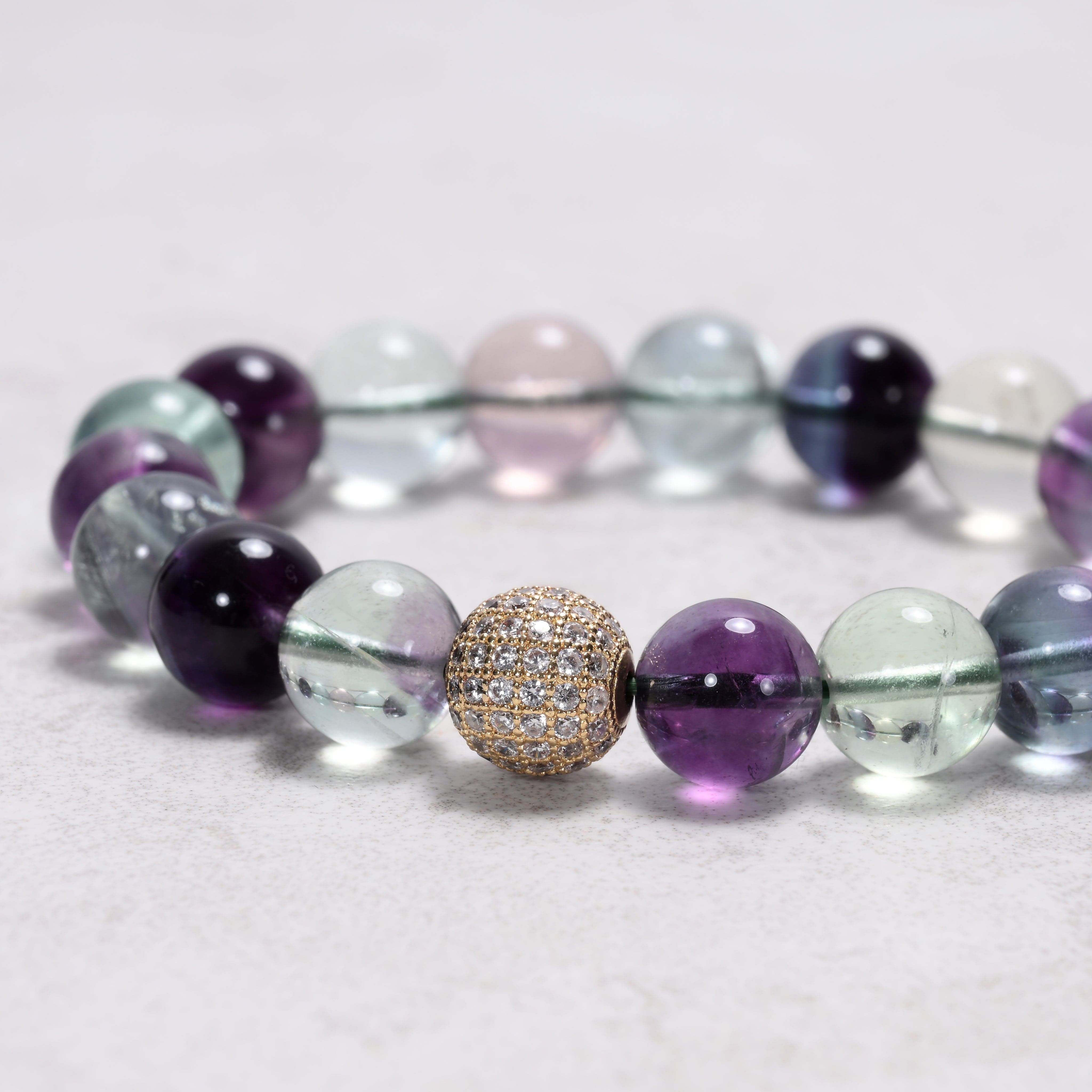 KALIFANO Gemstone Jewelry 10mm Fluorite Gemstone Elastic Bracelet