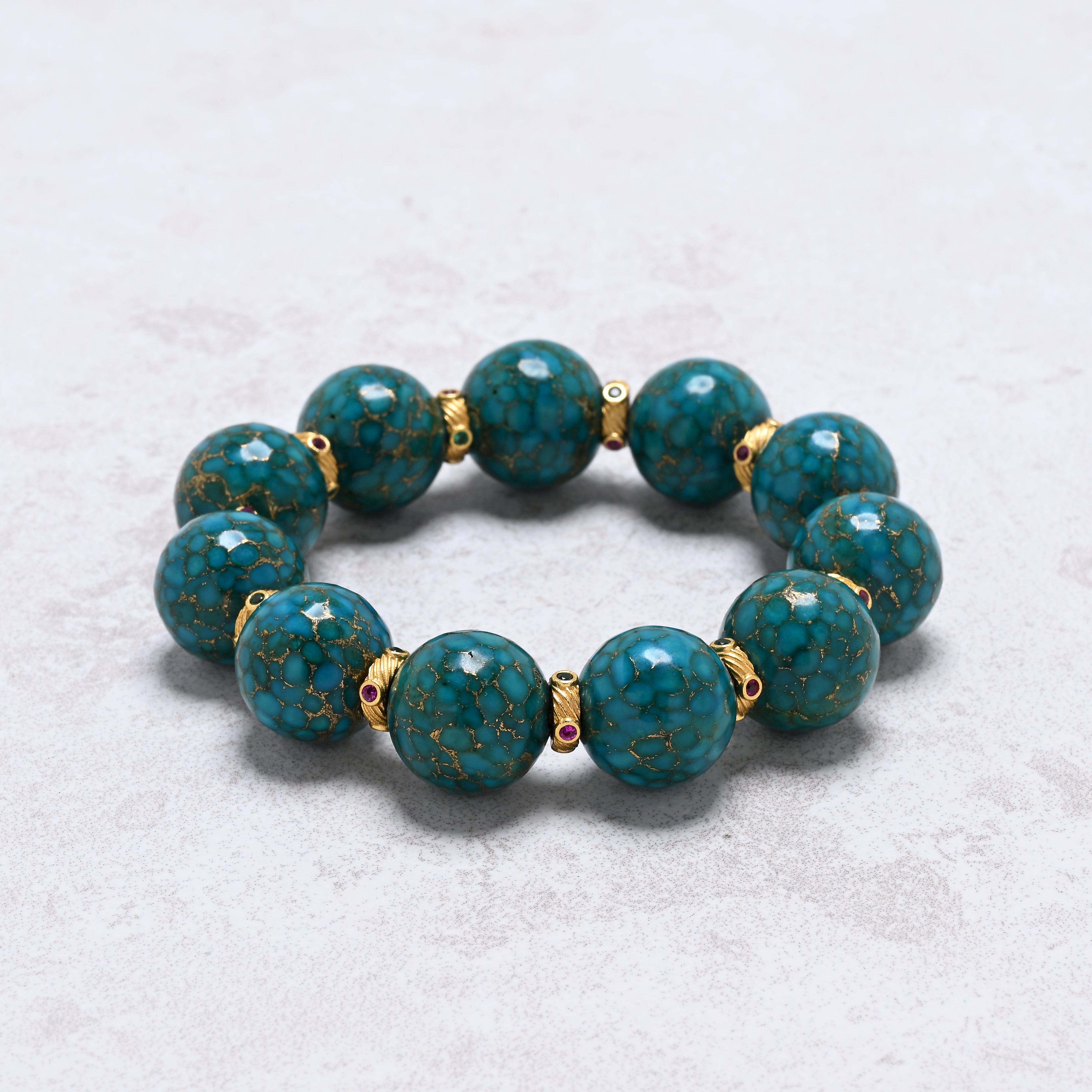 KALIFANO Gemstone Jewelry 16mm Turquoise Gemstone Elastic Bracelet