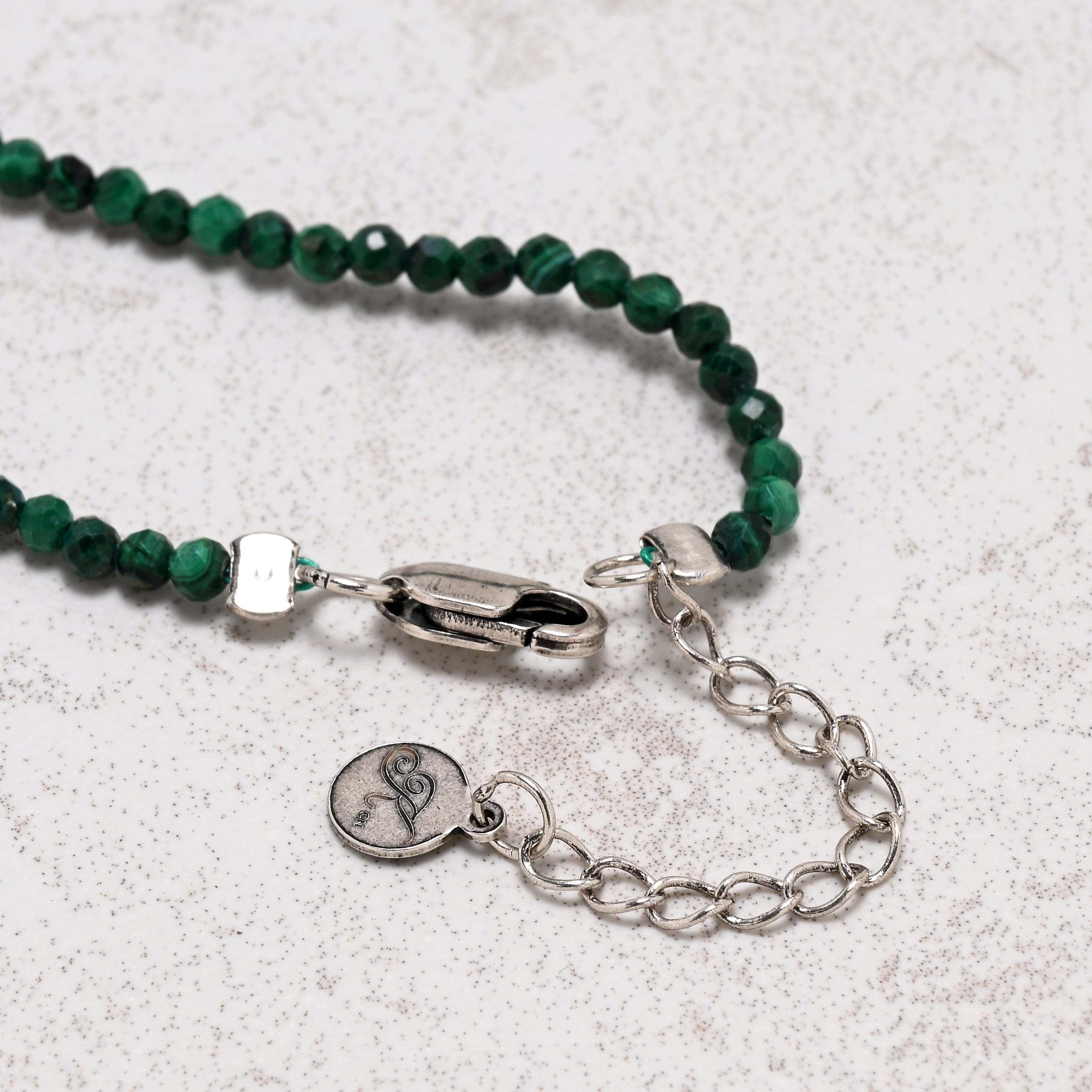 KALIFANO Gemstone Jewelry 17" 2mm Natural Malachite Necklace – Sterling Silver Elephant Pendant 925N300-MA