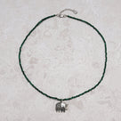2mm Natural Malachite Necklace – Sterling Silver Elephant Pendant - 17