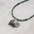 2mm Natural Turquoise Necklace Sterling Silver Elephant Pendant - 17