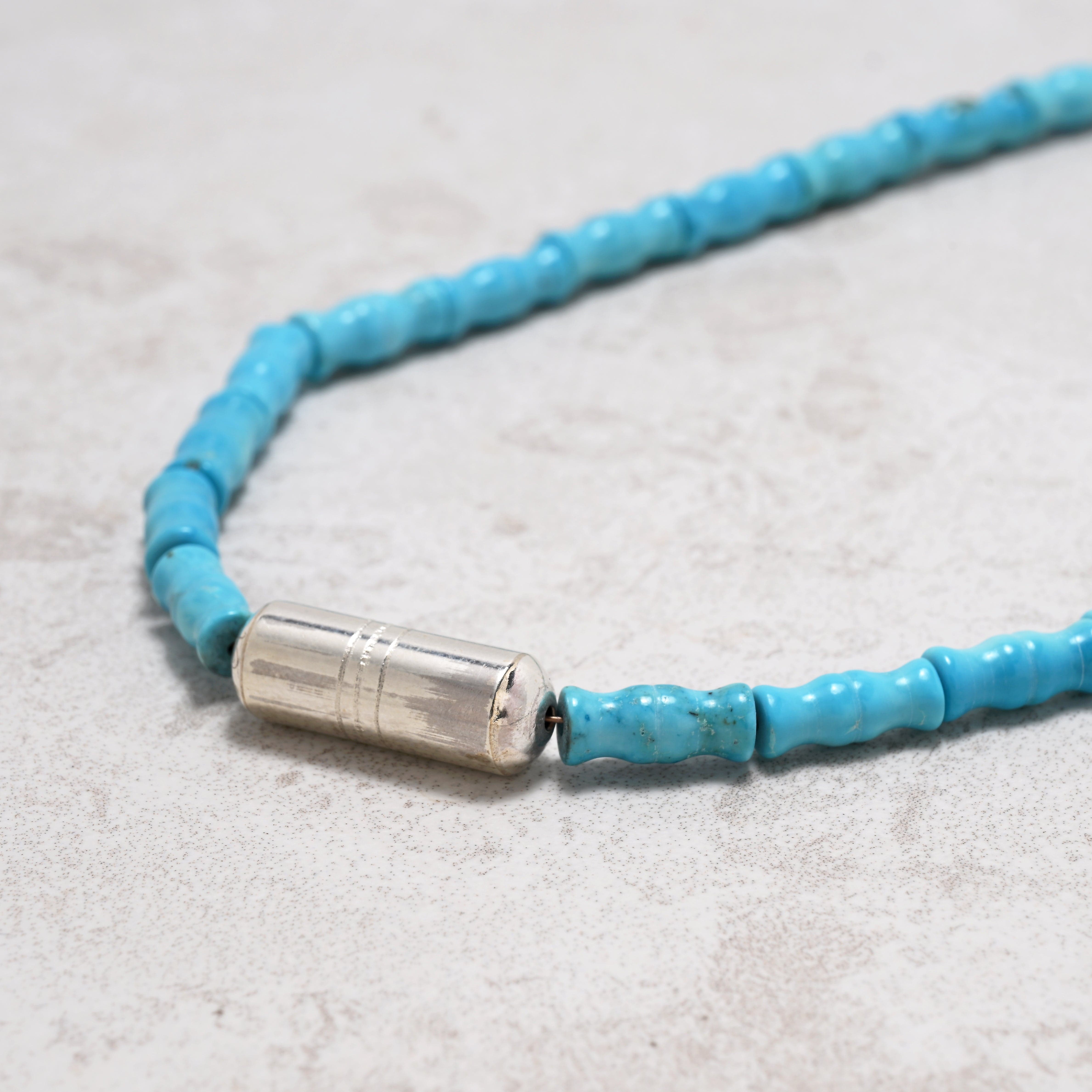 KALIFANO Gemstone Jewelry 18" Howlite Turquoise Necklace with Native American Made Sterling Silver Barrel Bead 925N-03-TQ