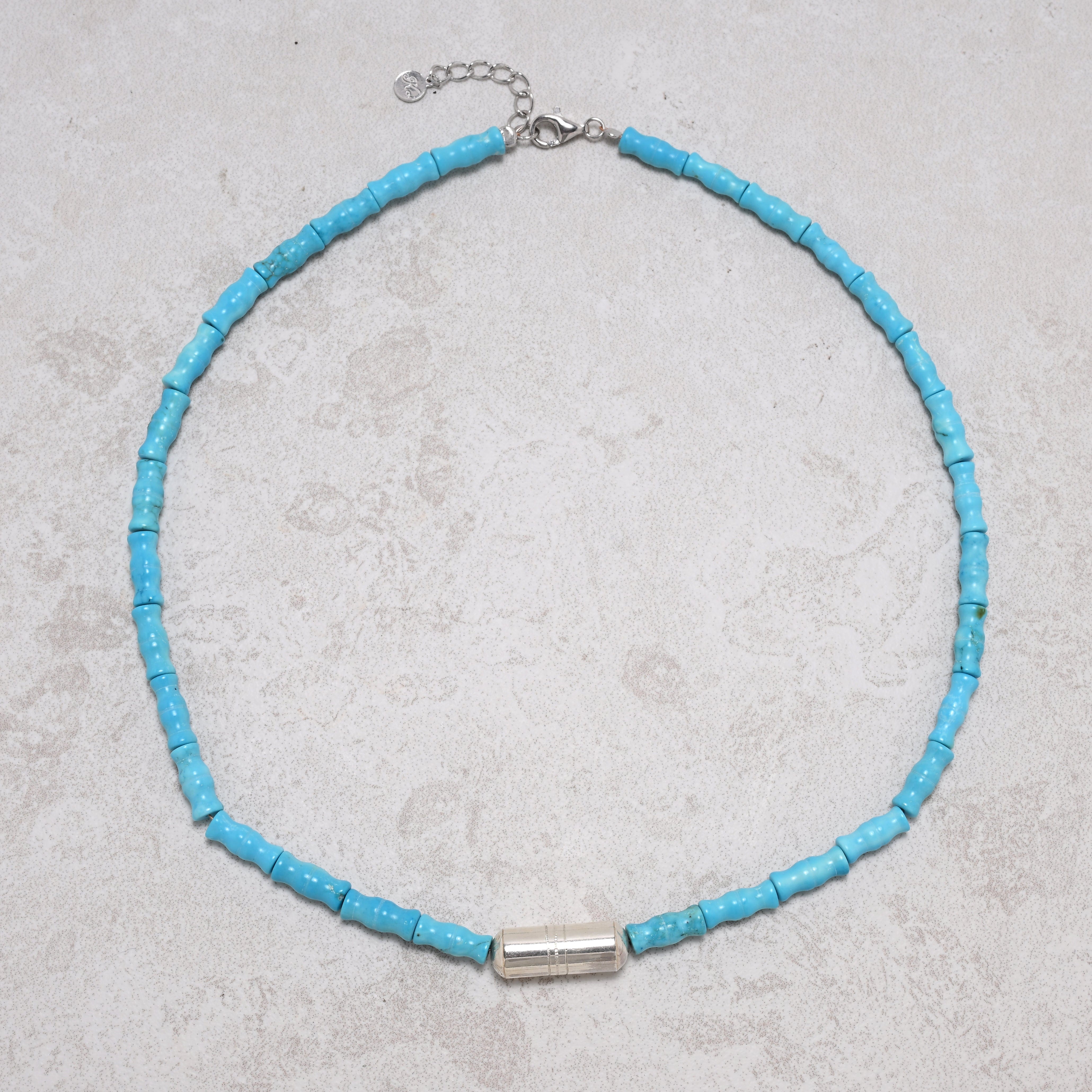 KALIFANO Gemstone Jewelry 18" Howlite Turquoise Necklace with Native American Made Sterling Silver Barrel Bead 925N-03-TQ