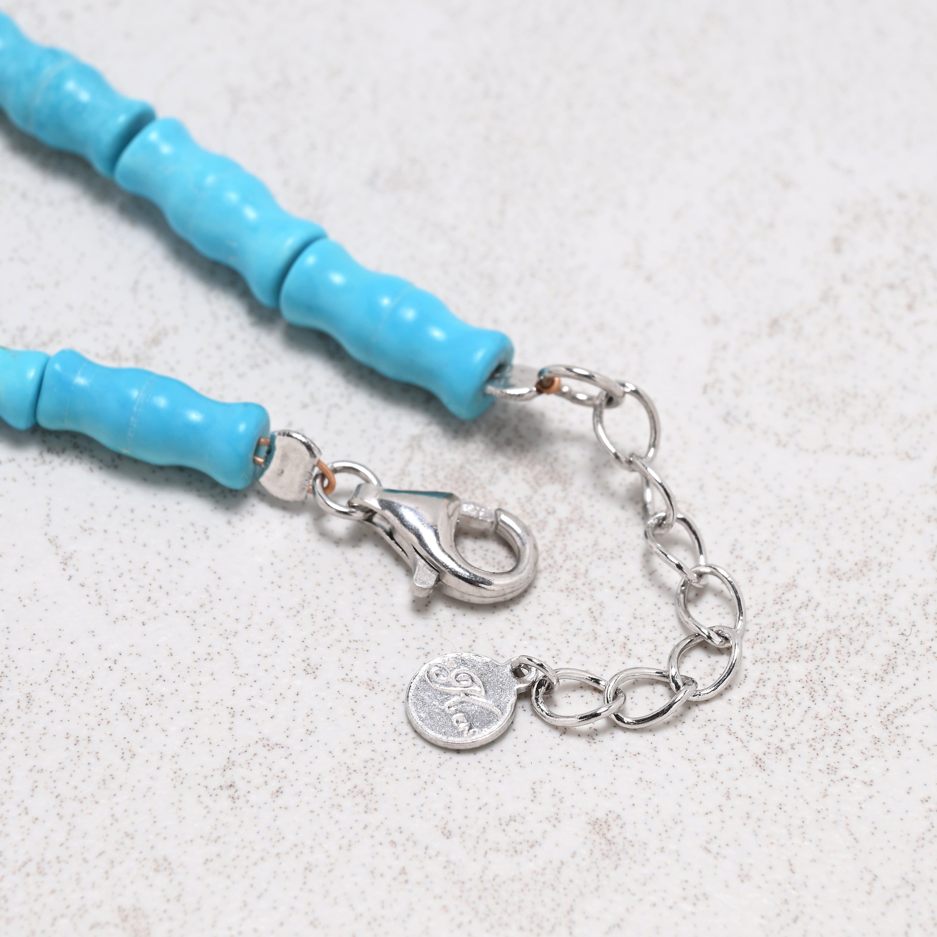 KALIFANO Gemstone Jewelry 18" Howlite Turquoise Necklace with Native American Made Sterling Silver Barrel Bead 925N-03-TQ