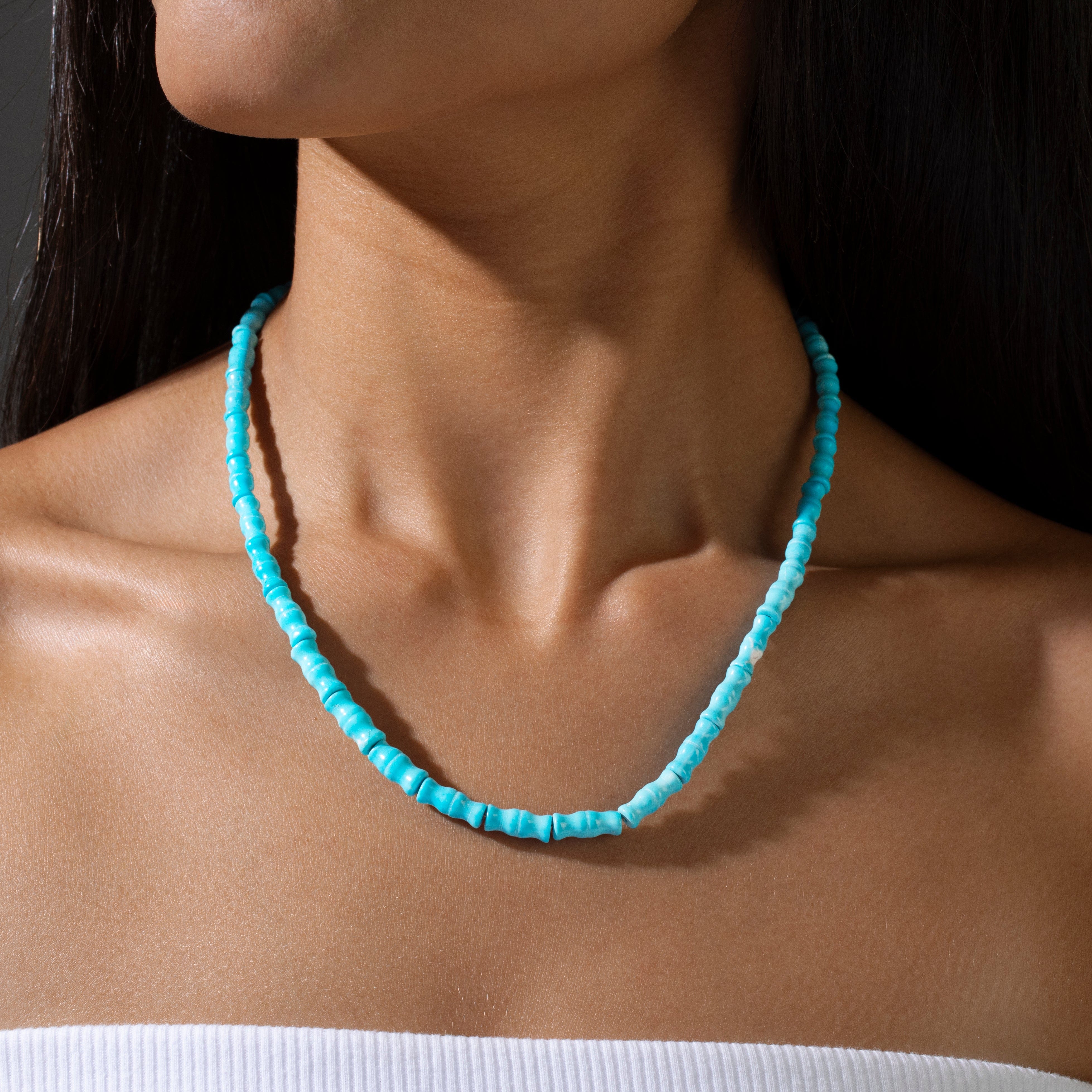KALIFANO Gemstone Jewelry 18" Howlite Turquoise Necklace with Sterling Silver Lobster Clasp 925N-02-TQ