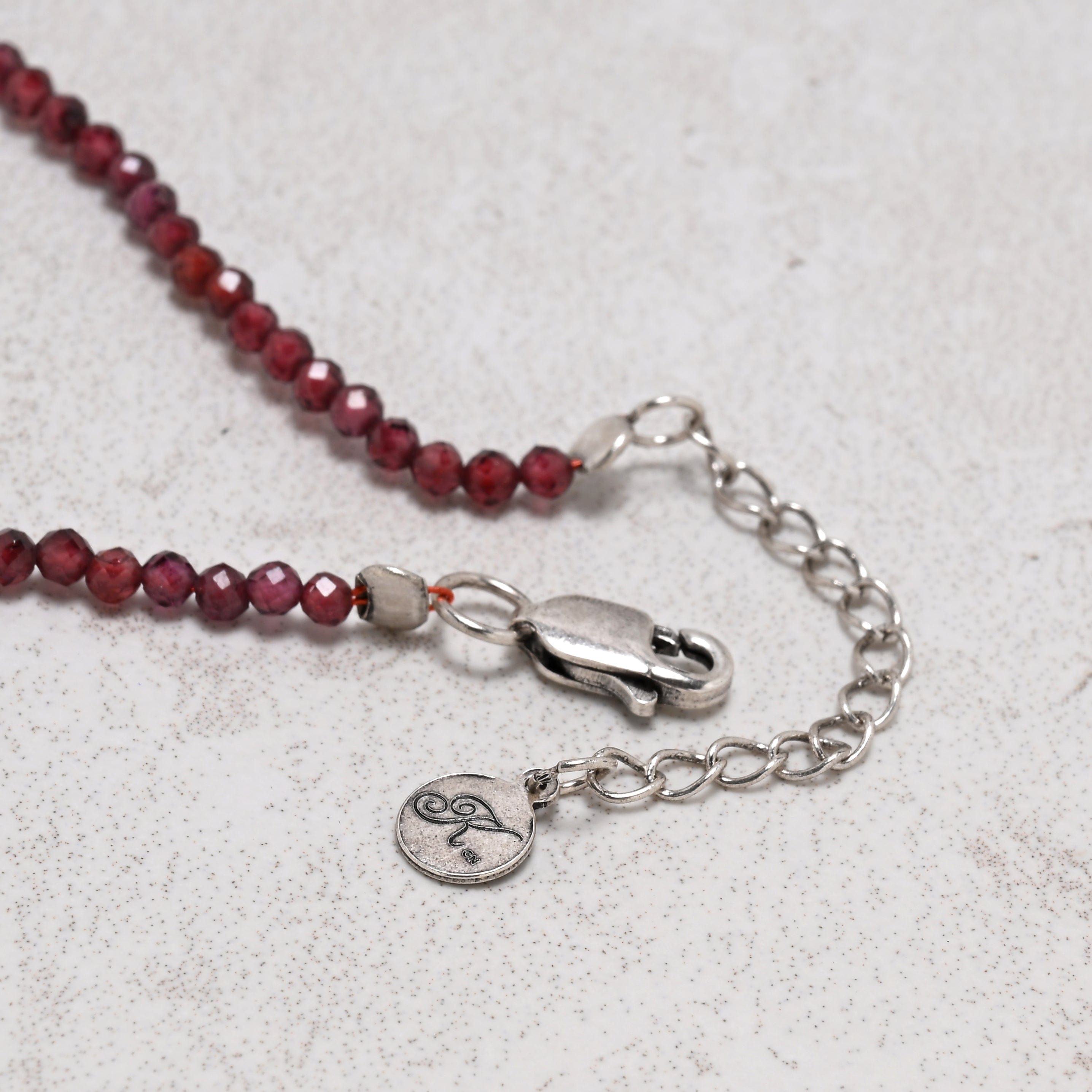 KALIFANO Gemstone Jewelry 18" Natural Garnet 2mm Beaded Necklace with Sterling Silver Elephant Charm and Sterling Silver Lobster Clasp 925N300-GA