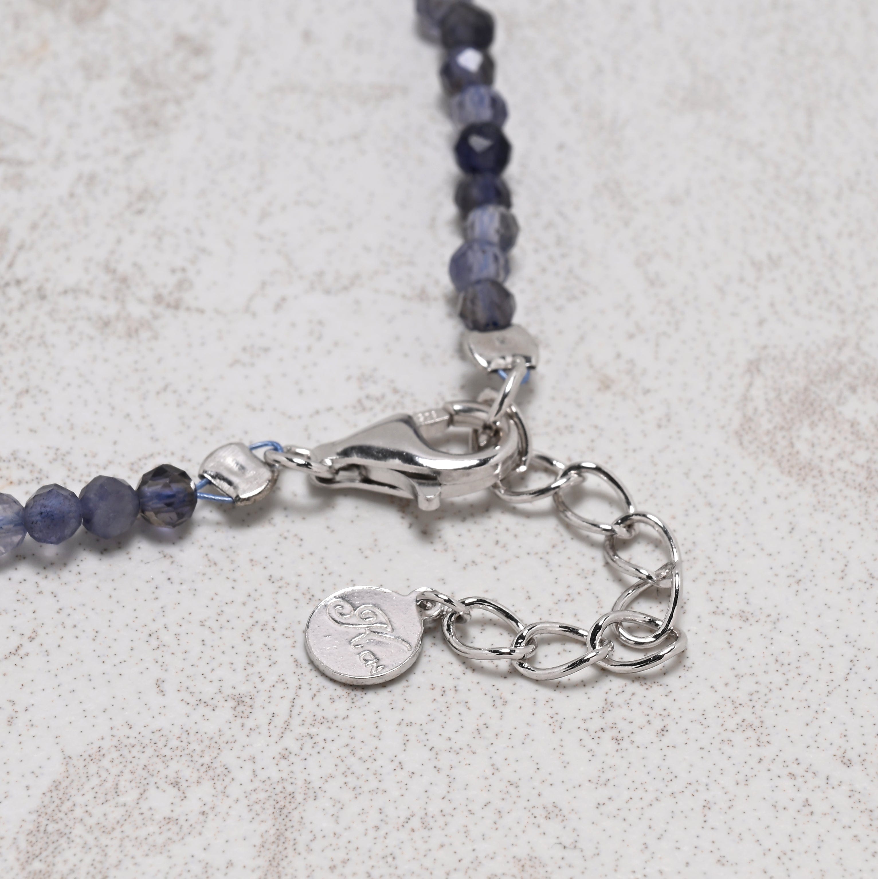 KALIFANO Gemstone Jewelry 18" Natural Iolite 3mm Necklace with Sterling Silver Allah Charm 925NA201-IO