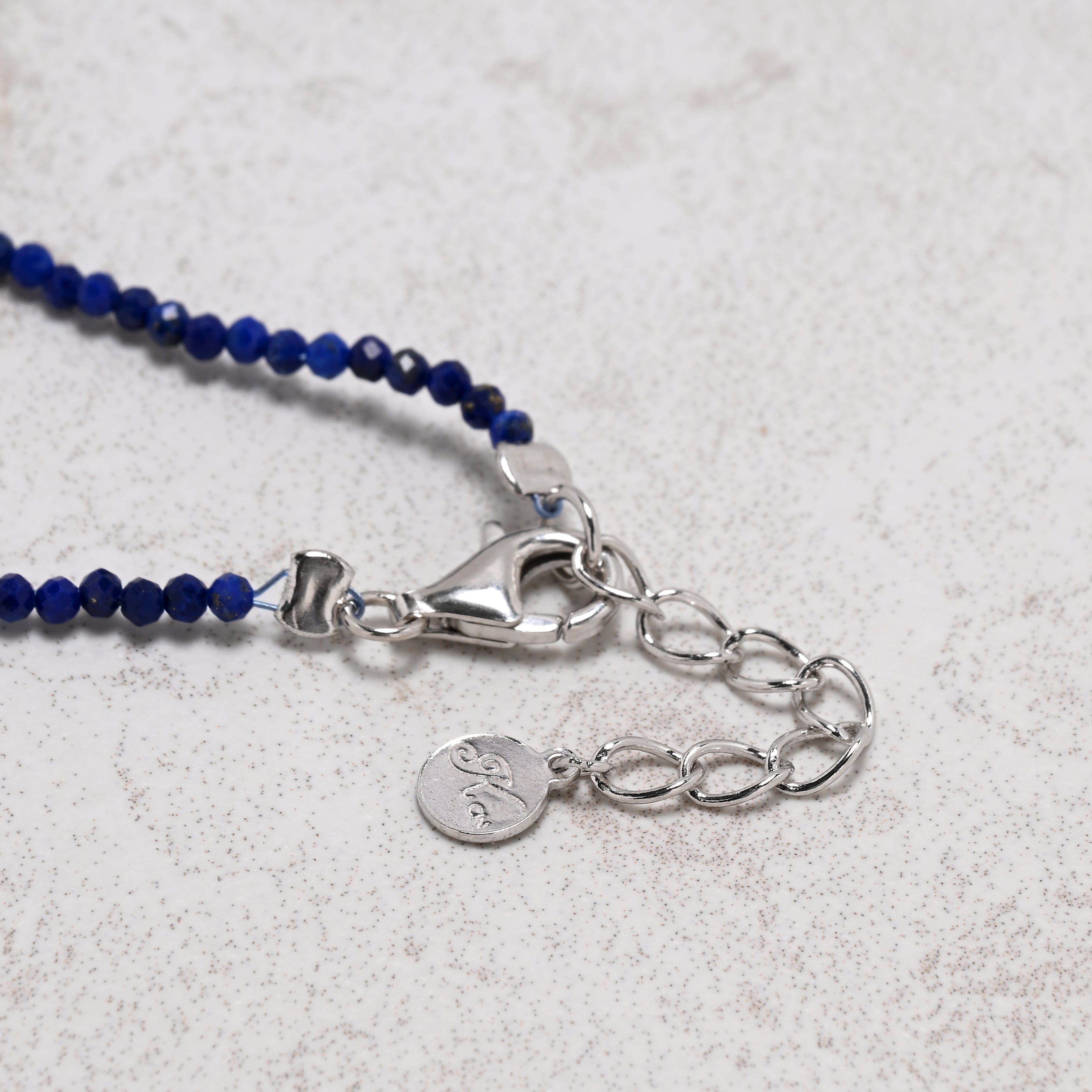 KALIFANO Gemstone Jewelry 18" Natural Lapis 2mm Necklace with Sterling Silver Allah Charm 925NA200-LP