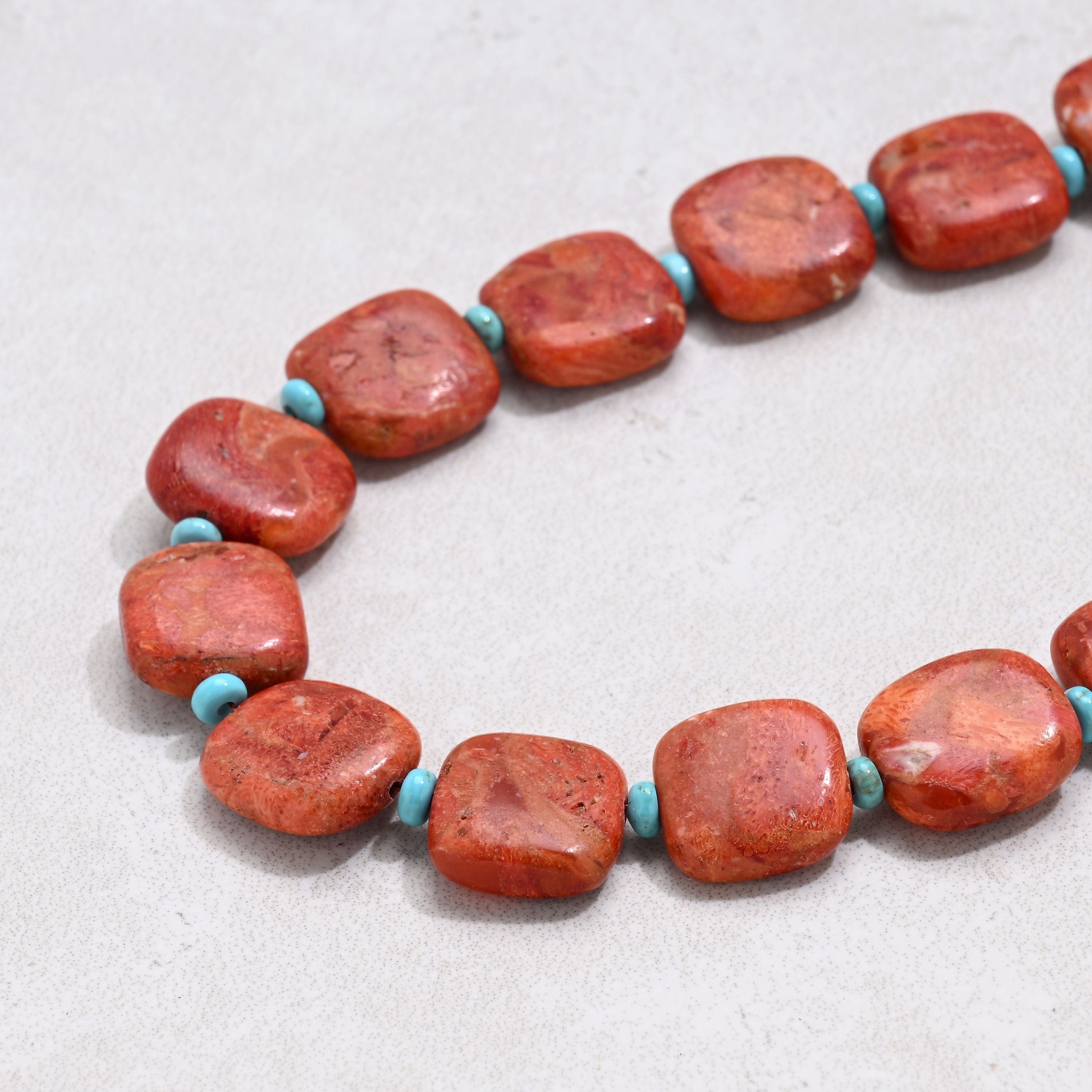 KALIFANO Gemstone Jewelry 18" Red Coral & Howlite Turquoise Gemstone Necklace with Sterling Silver Clasp 925N-17-RCTQ