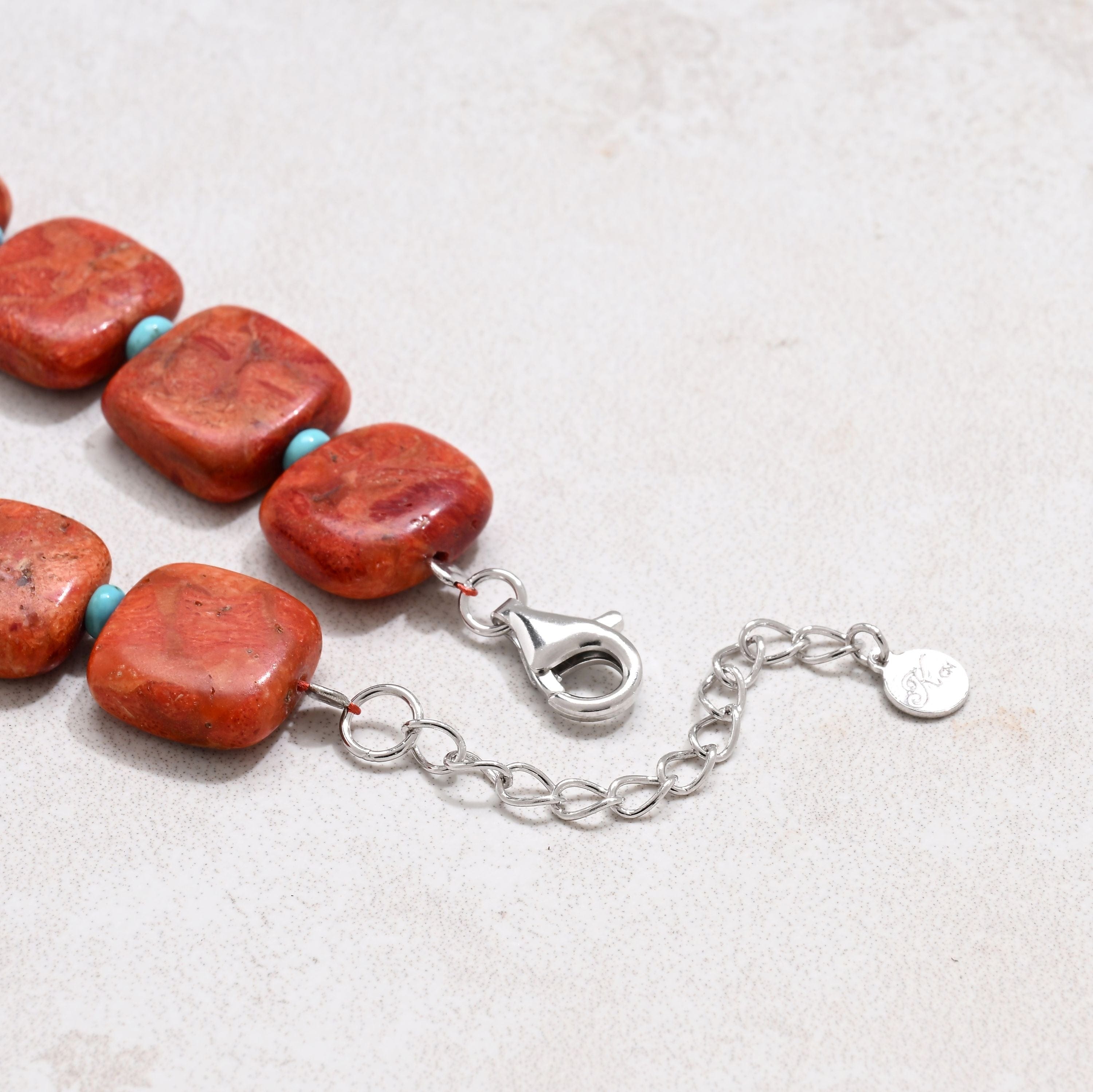 KALIFANO Gemstone Jewelry 18" Red Coral & Howlite Turquoise Gemstone Necklace with Sterling Silver Clasp 925N-17-RCTQ