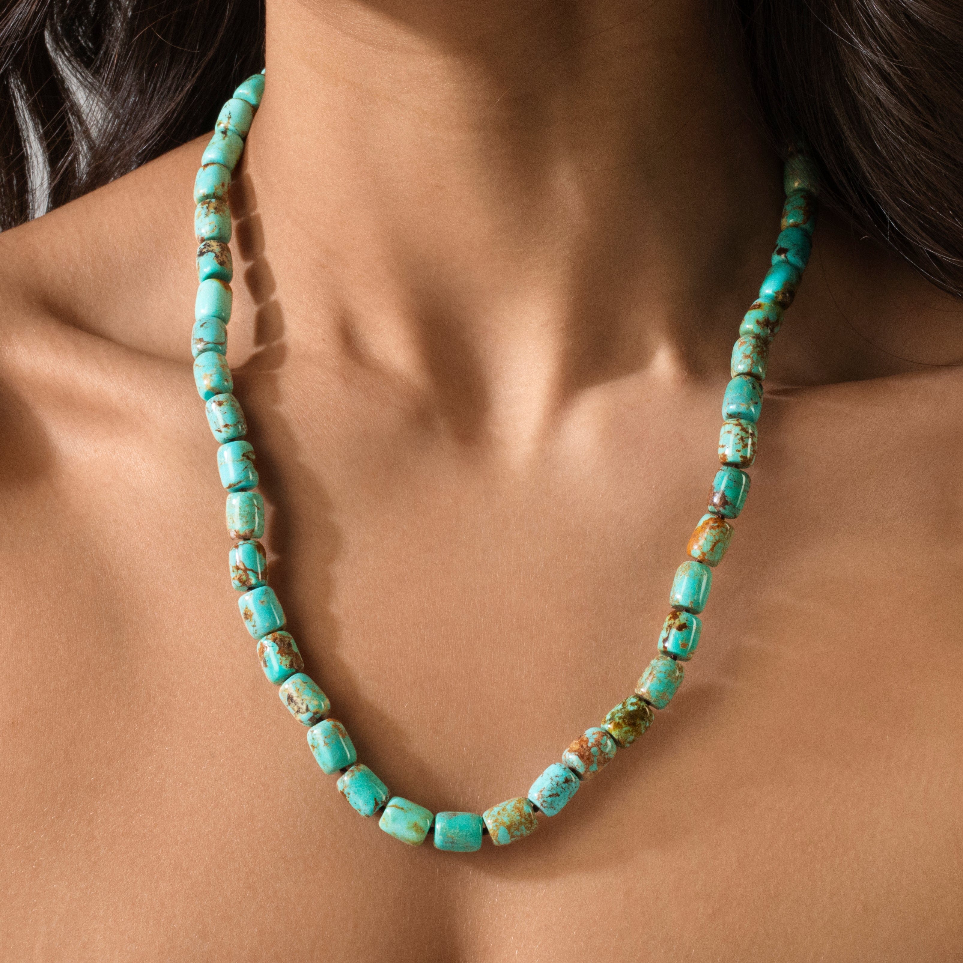 KALIFANO Gemstone Jewelry 18" Turquoise Gemstone Necklace with Sterling Silver Clasp 925N-25-TQ