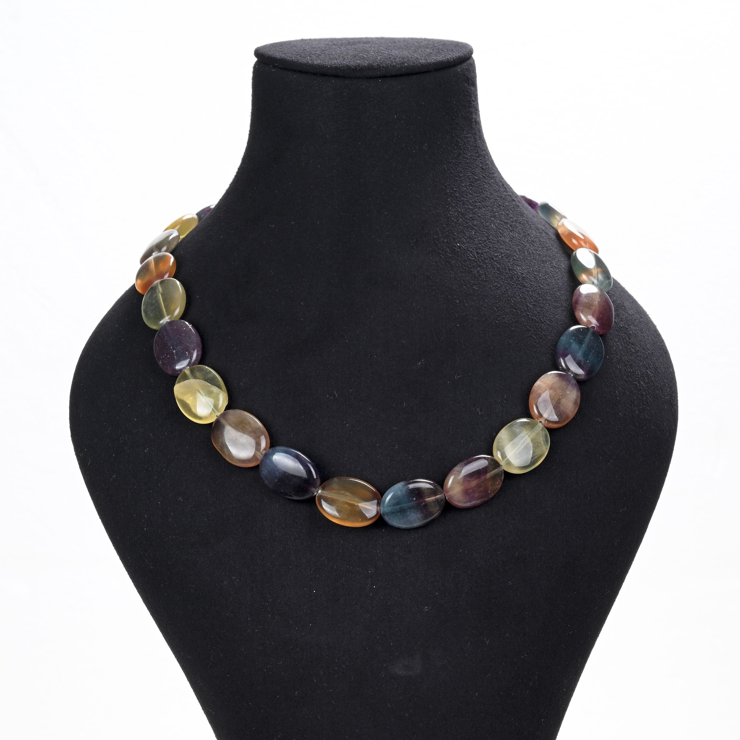 KALIFANO Gemstone Jewelry 20" Fluorite Gemstone Necklace with Sterling Silver Clasp 925N-20-FL