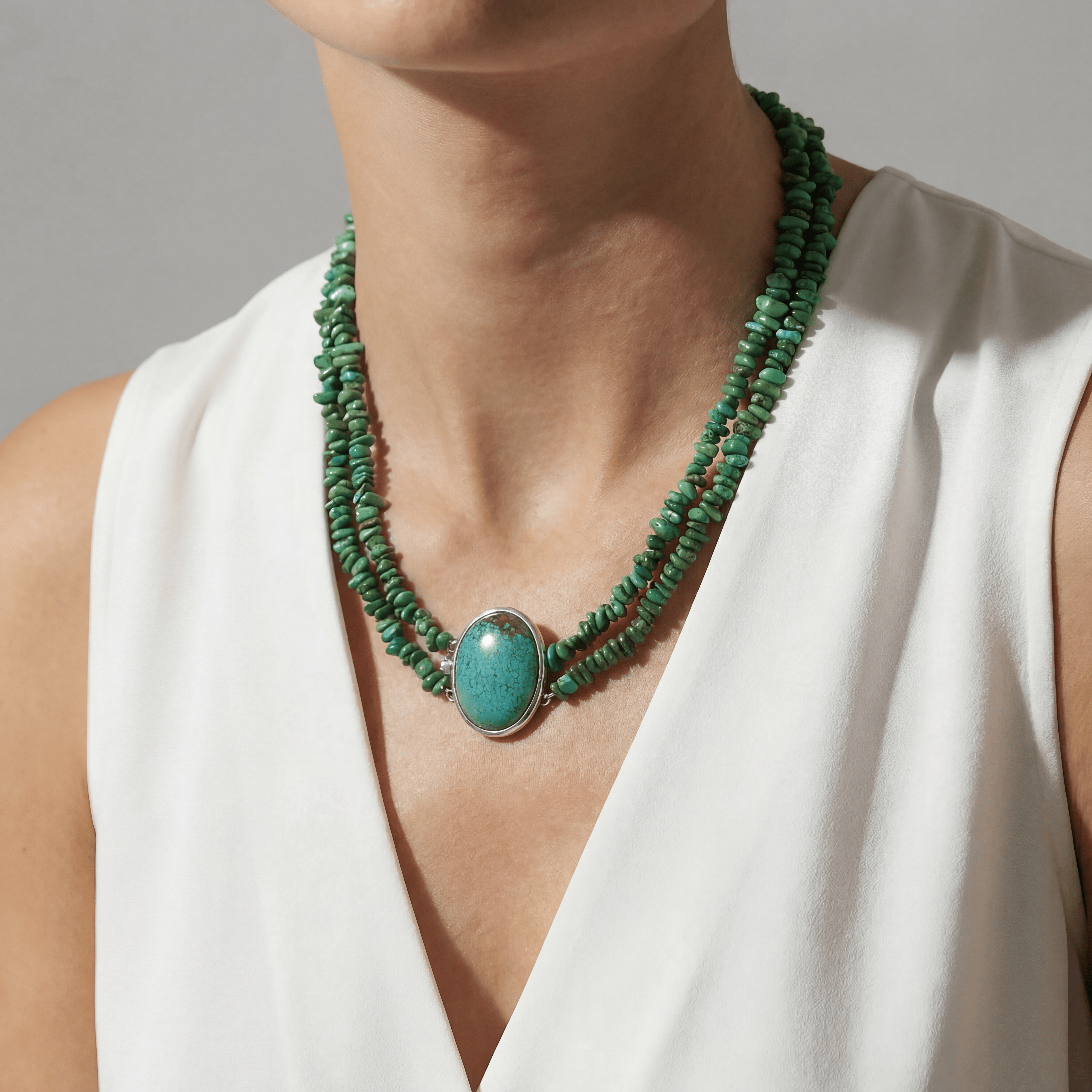KALIFANO Gemstone Jewelry 20" Green Turquoise Chip Gemstone Necklace TQN-GR