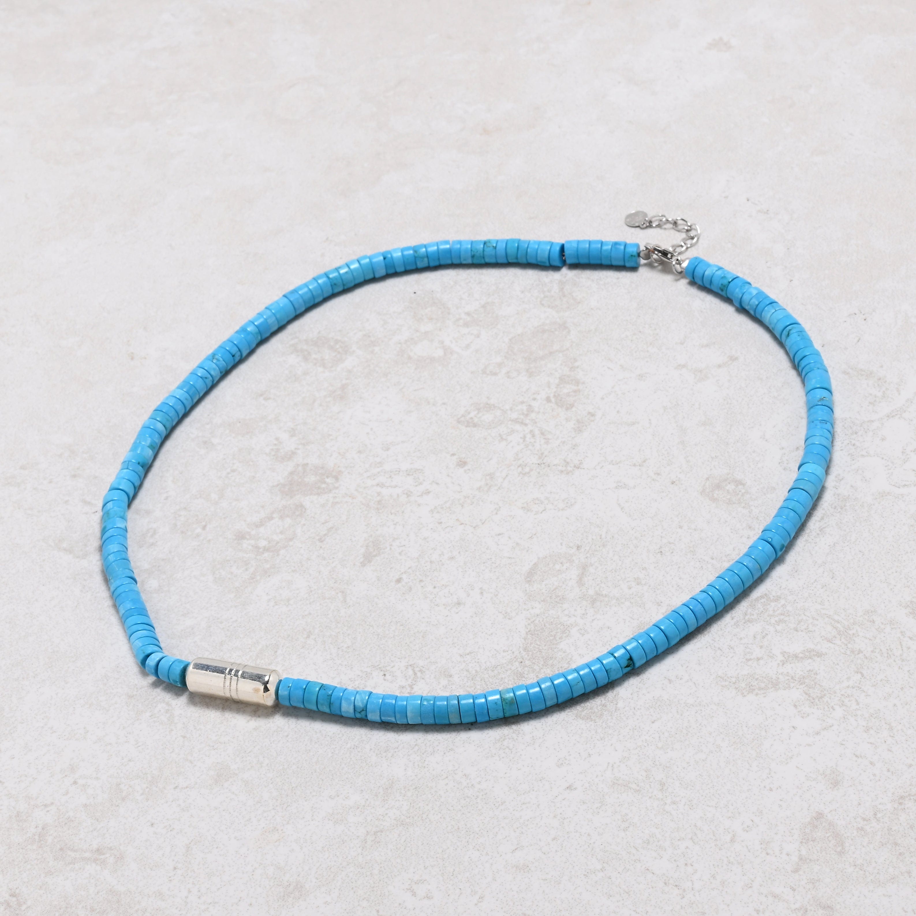 KALIFANO Gemstone Jewelry 20" Howlite King Turquoise Necklace with Vintage Native American Sterling Silver Barrel Pendant 925N-04-TQ