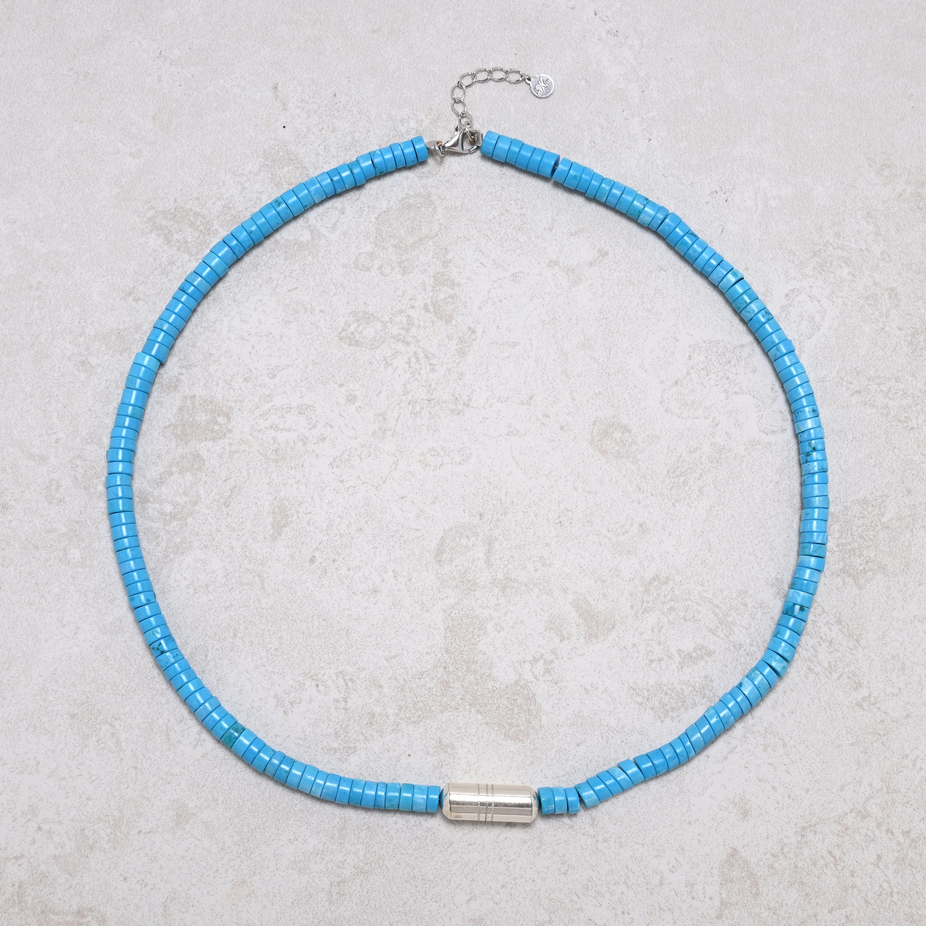 KALIFANO Gemstone Jewelry 20" Howlite King Turquoise Necklace with Vintage Native American Sterling Silver Barrel Pendant 925N-04-TQ