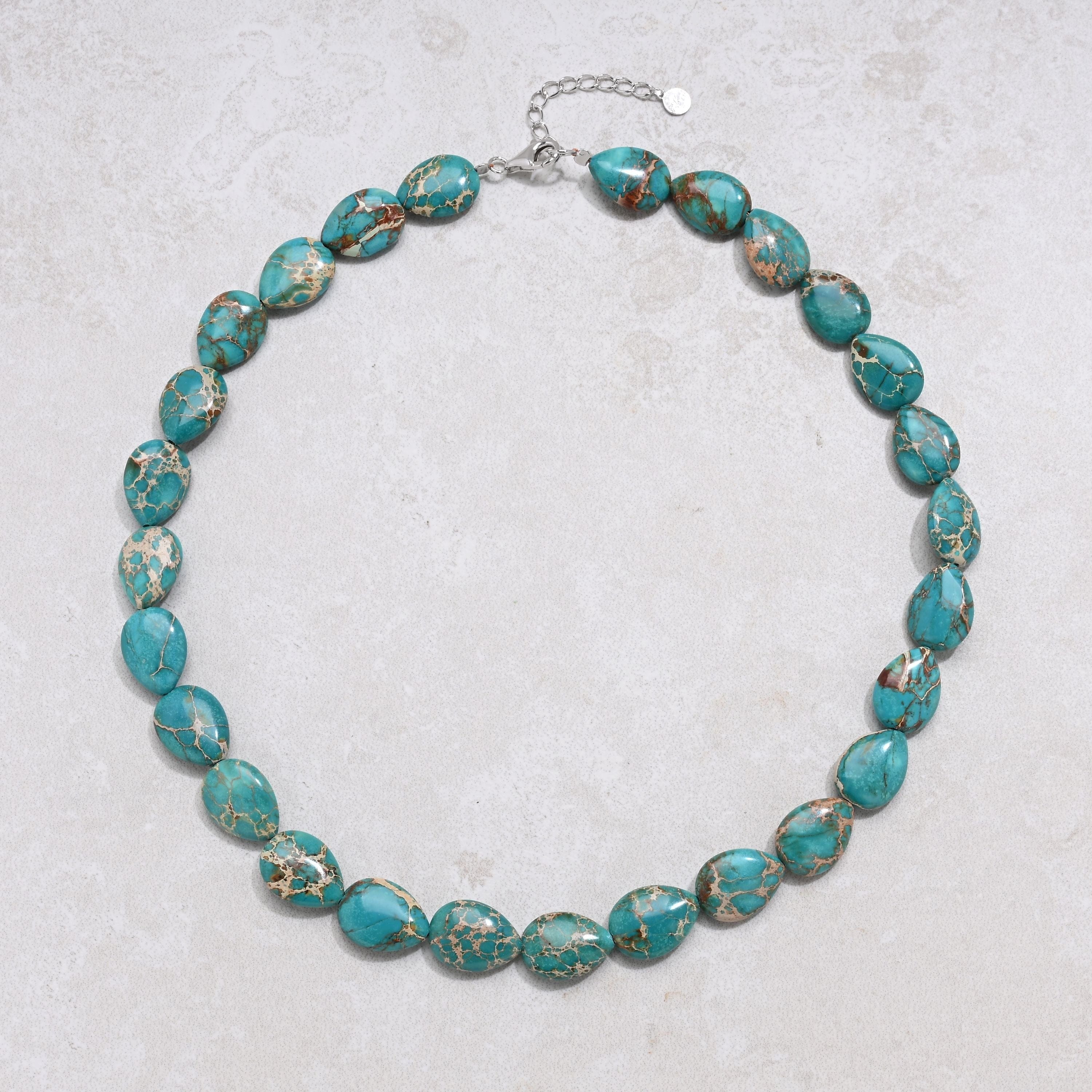 KALIFANO Gemstone Jewelry 20" Turquoise Gemstone Necklace with Sterling Silver Clasp 925N-21-TQ