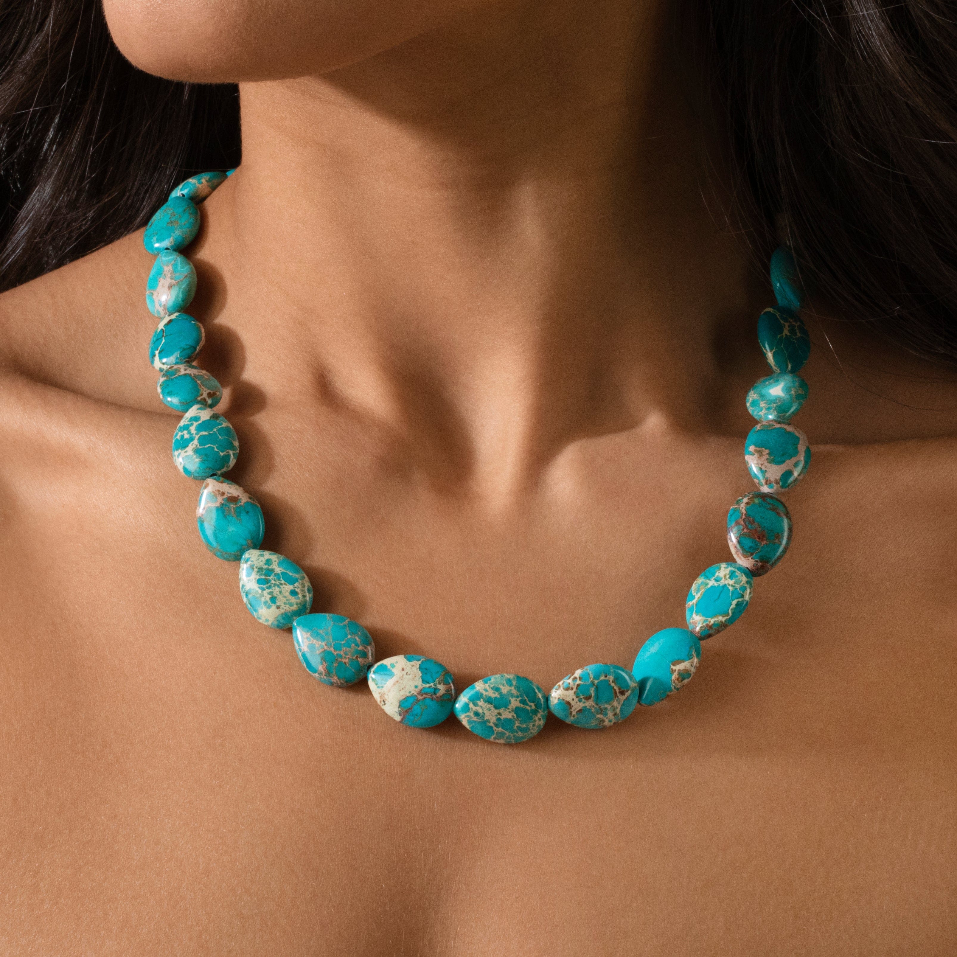 KALIFANO Gemstone Jewelry 20" Turquoise Gemstone Necklace with Sterling Silver Clasp 925N-21-TQ