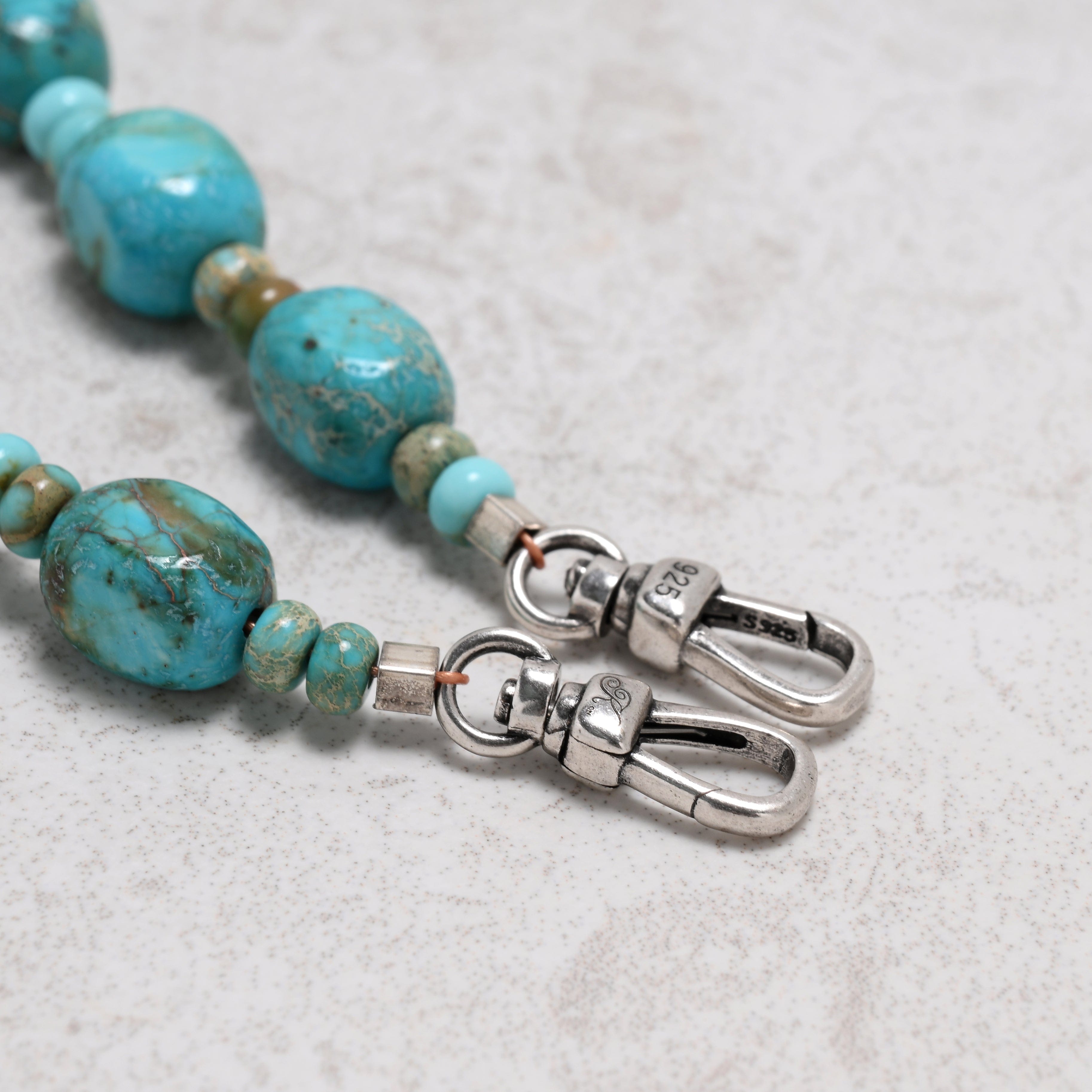 KALIFANO Gemstone Jewelry 21.5in King Turquoise Gemstone Necklace with Sterling Silver Clasp 925NTQ-22