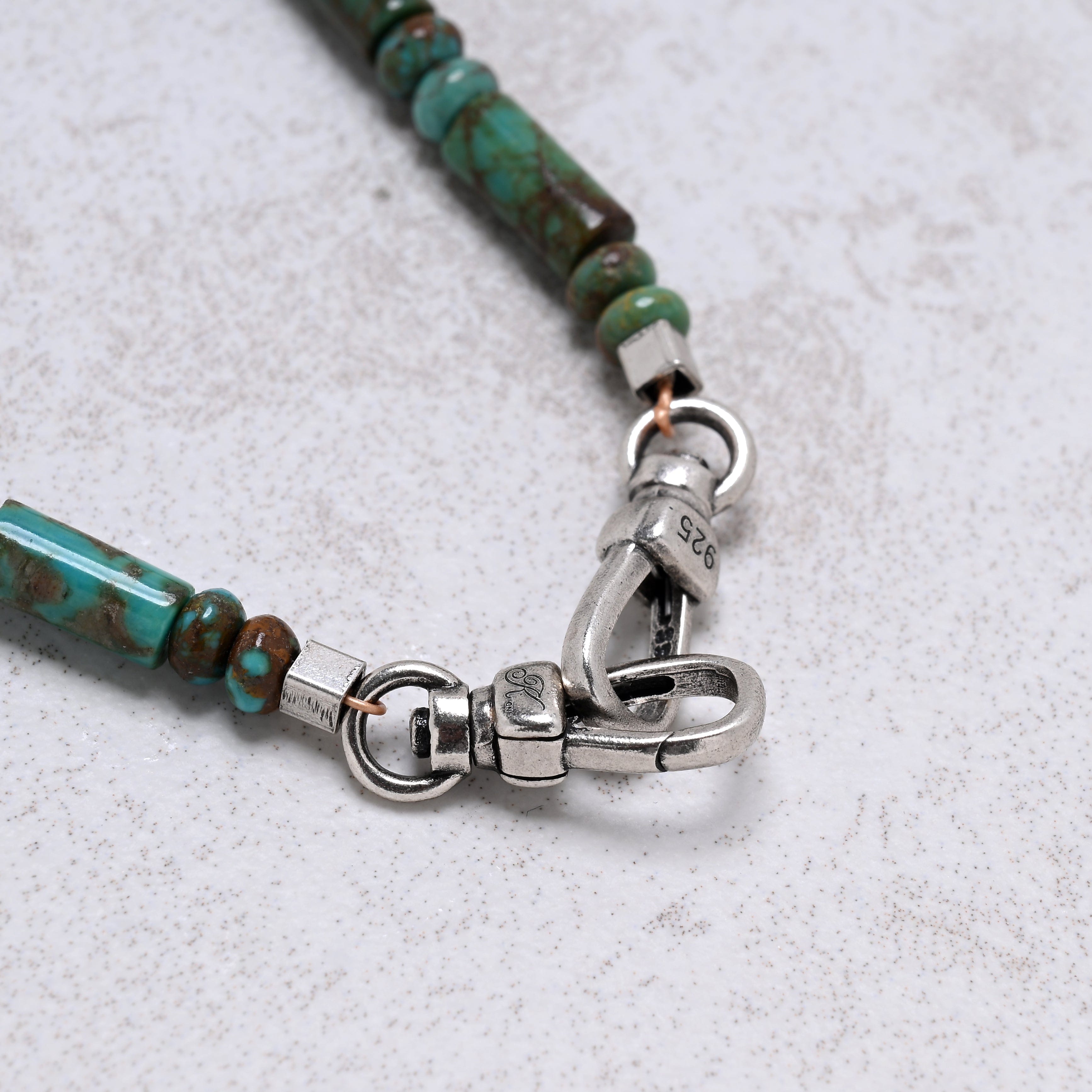 KALIFANO Gemstone Jewelry 21" Genuine Turquoise Barrel Beaded Necklace with Sterling Silver Equestrian Clasp 925N-07-TQ