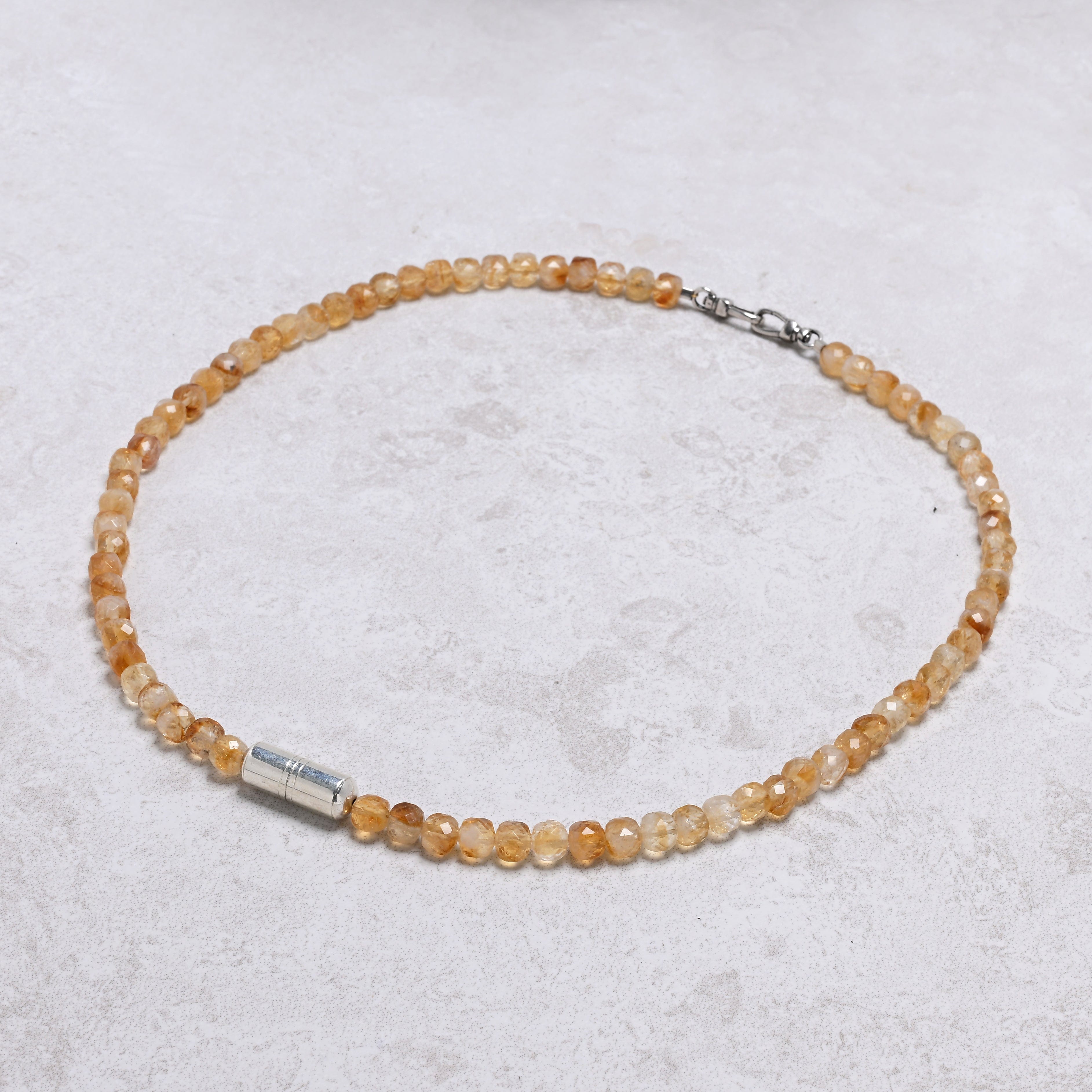 KALIFANO Gemstone Jewelry 22" Genuine Citrine 6mm Beaded Necklace with Sterling Silver Equestrian Clasp 925N-05-CT