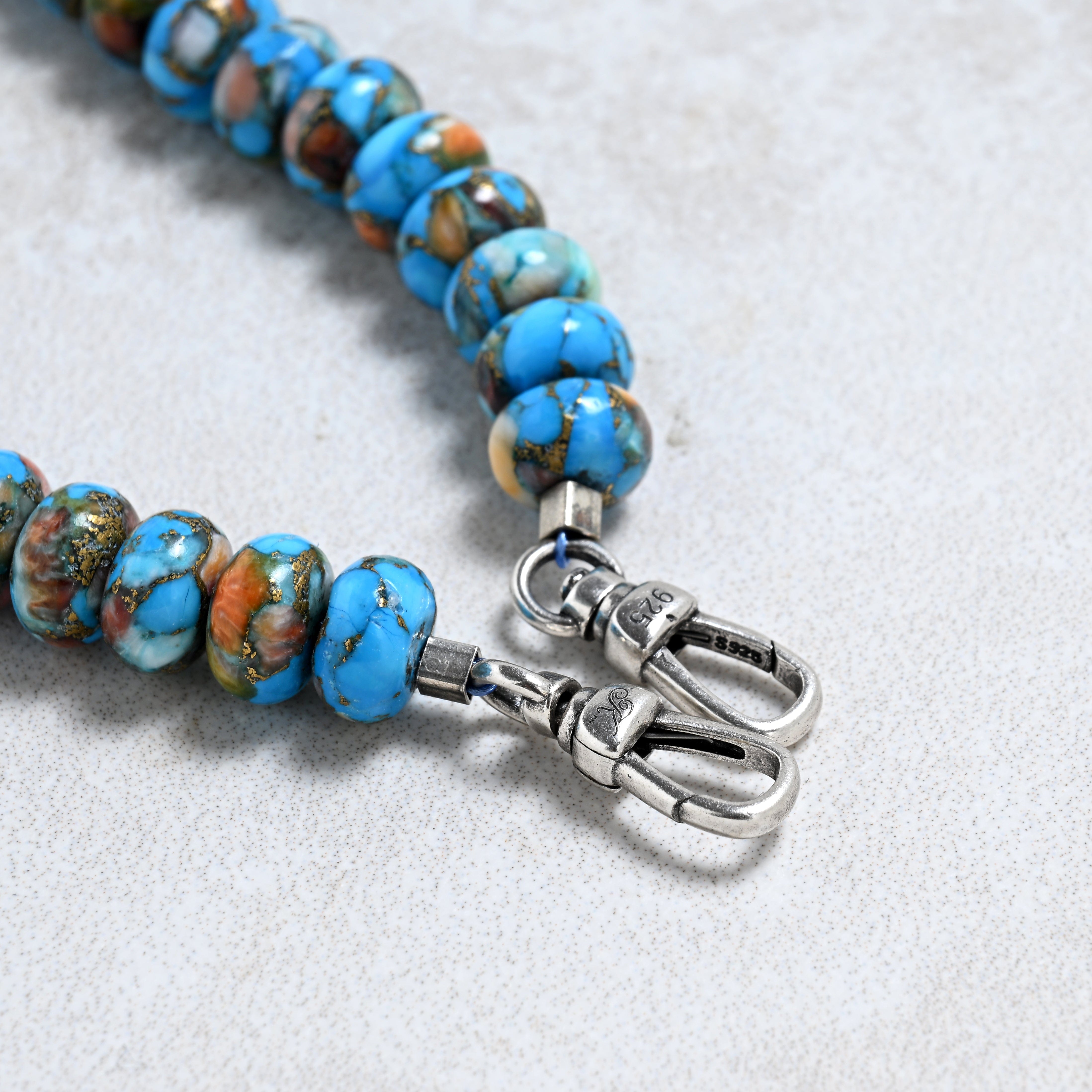 KALIFANO Gemstone Jewelry 22" Howlite Spiny Oyster Gemstone Necklace with Sterling Silver Clasp 925N-28-HTSO