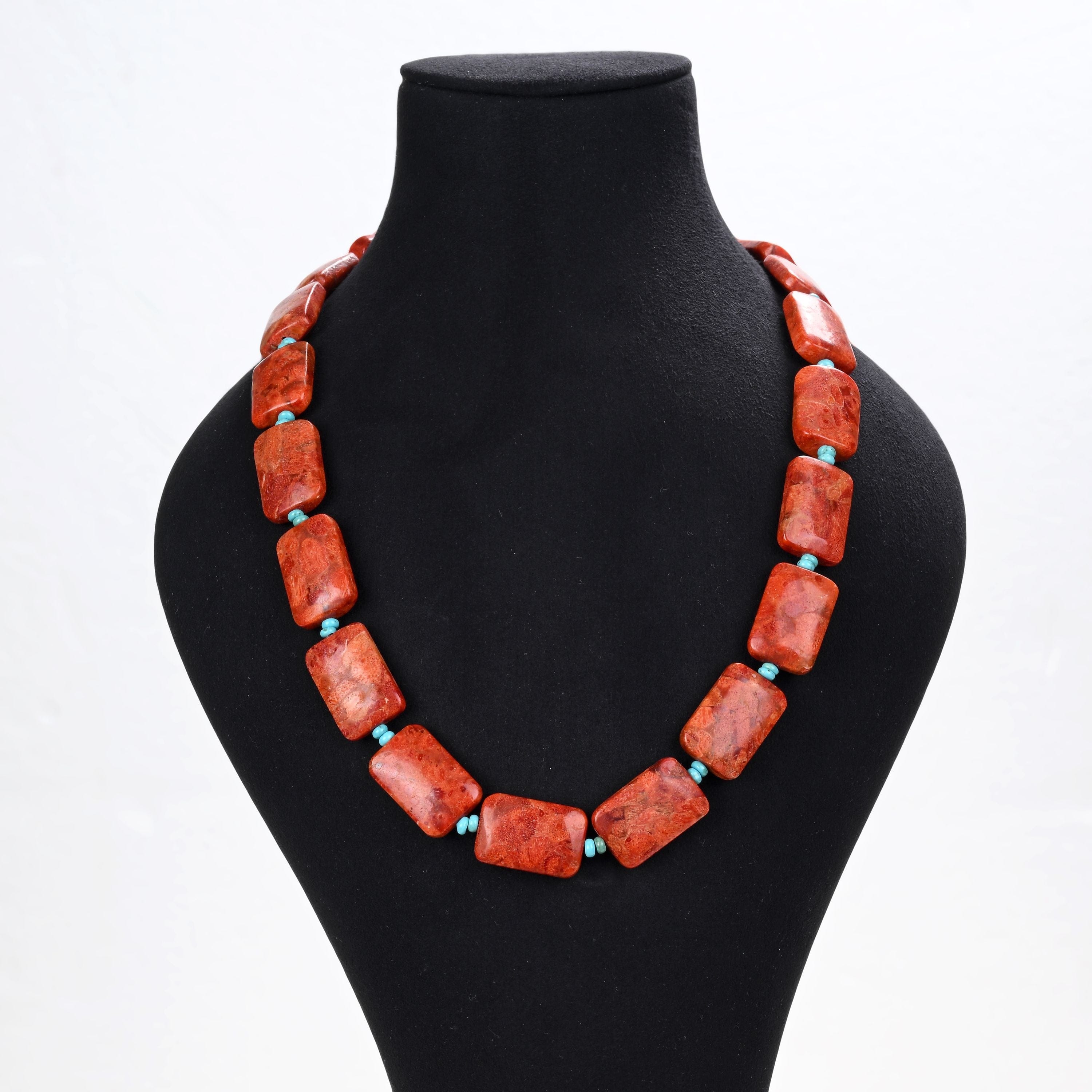 KALIFANO Gemstone Jewelry 22" Red Coral & Howlite Turquoise Gemstone Necklace with Sterling Silver Clasp 925N-19-RCTQ